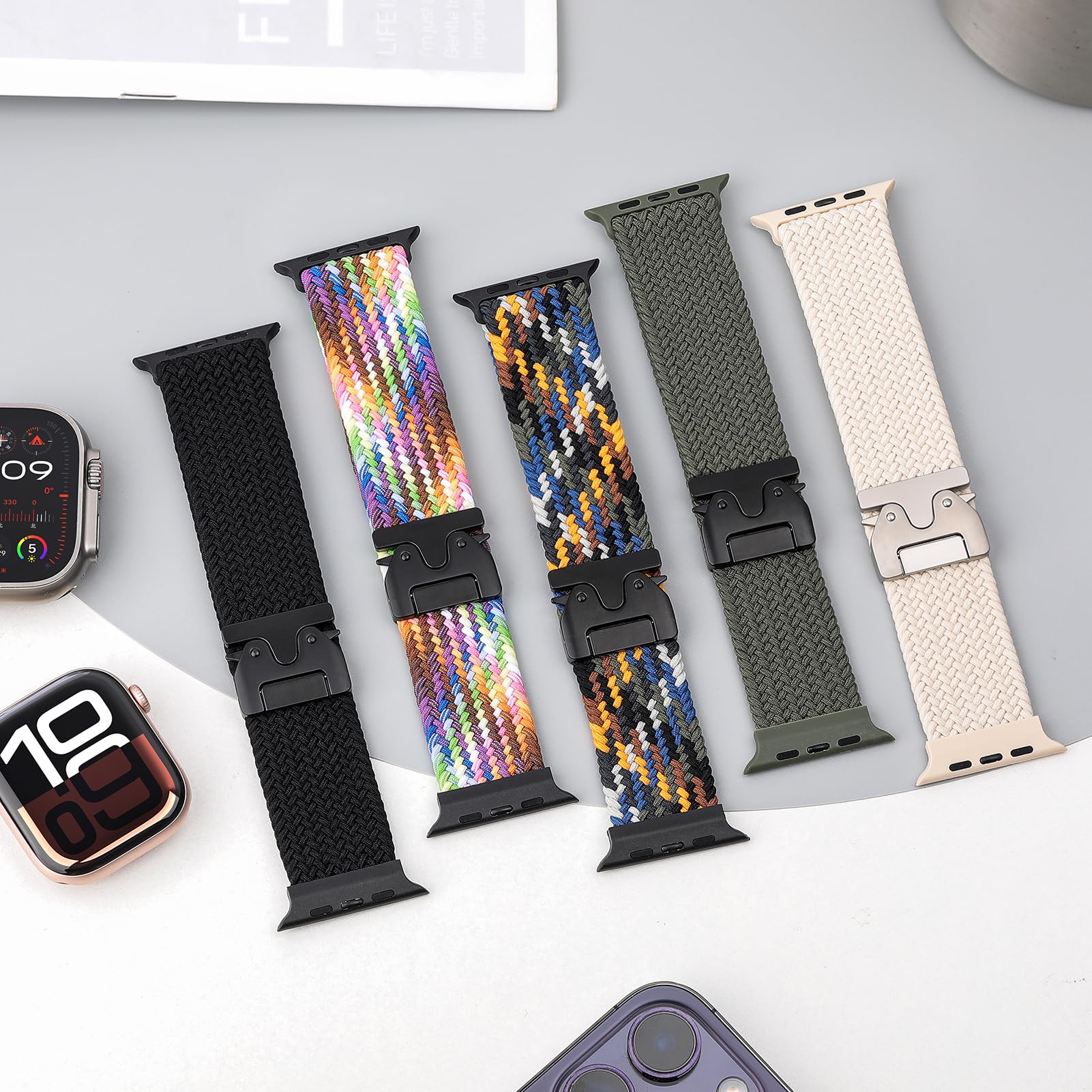 Braided Solo Loop Strap for Apple Watch Ultra 49mm 46mm 45mm 44mm 42mm - Stretchy Elastic Nylon Sport Band with Parachute Buckle for iWatch Series 10/9/8/7/6/5/4/3/SE/2 - Comfortable Wristband for Men & Women - Perfect for Workouts, Running & Everyday Wear