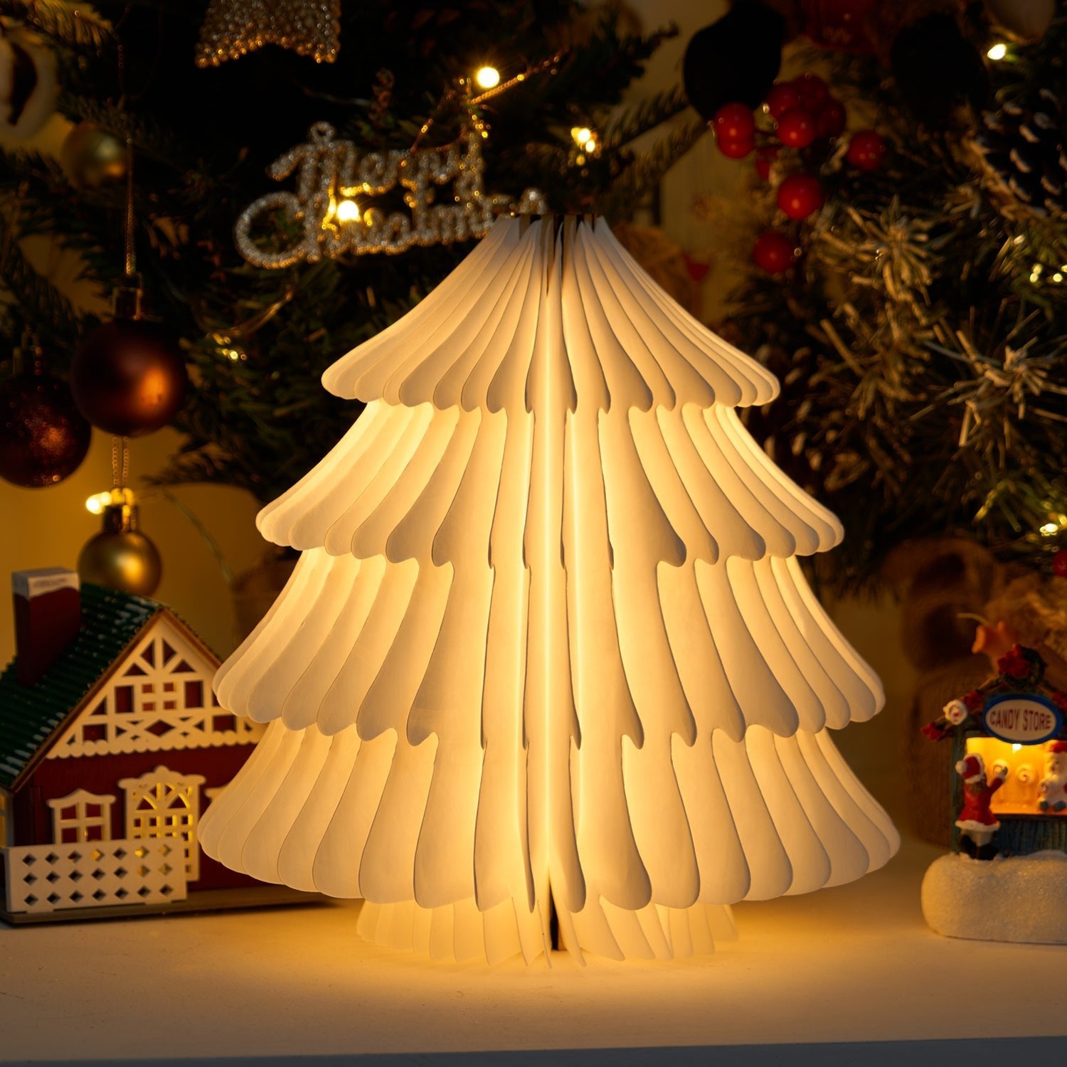 Foldable Christmas Tree Table Lamp - Decorative Holiday LED Light for Home, Office & Party Decor