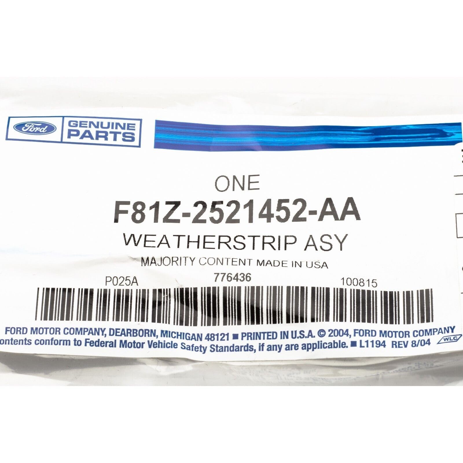 Genuine Ford F81Z-2521452-AA Door Weatherstrip Seal - Replacement for Ford Vehicles - Perfect for Weatherproofing and Noise Reduction in Harsh Conditions