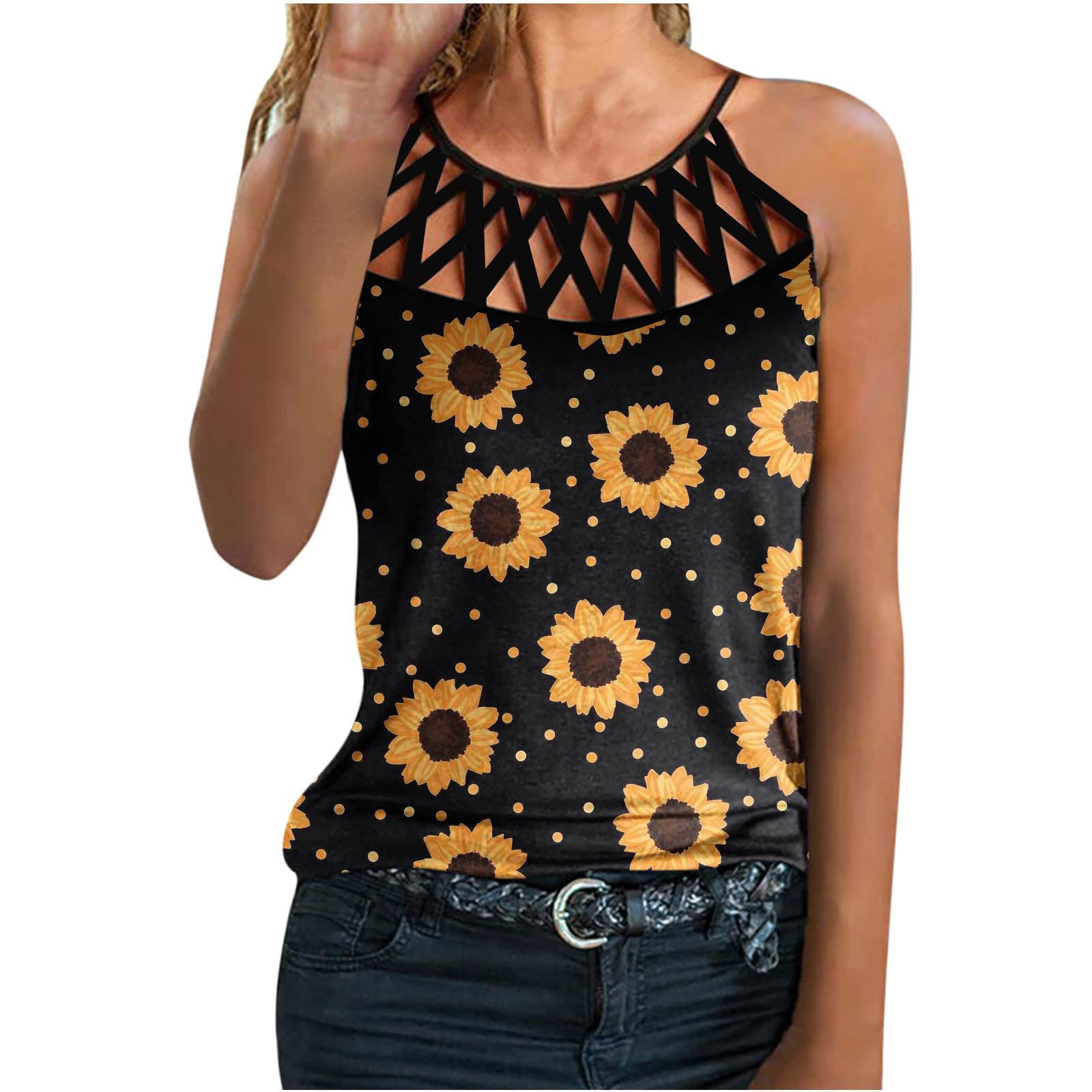 Women's Cold Shoulder Tops - Short Sleeve Cutout Tunic Blouse with Crewneck Print | Loose Fit Basic Tee for Casual Wear, Summer Outfits & Date Nights