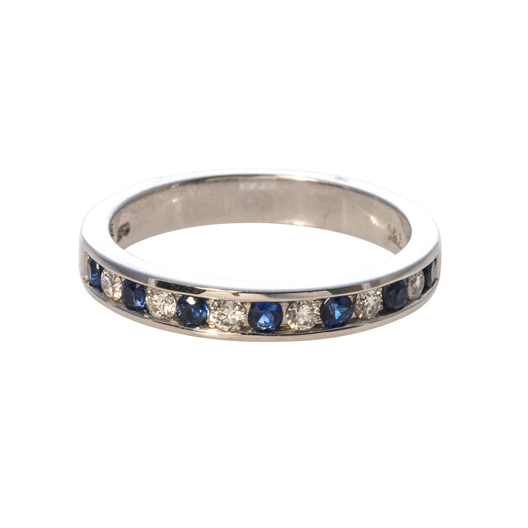 14K Gold Sapphire & Diamond Channel Set Halfway Band Ring - Perfect for Engagement, Wedding, Anniversary & Special Occasions