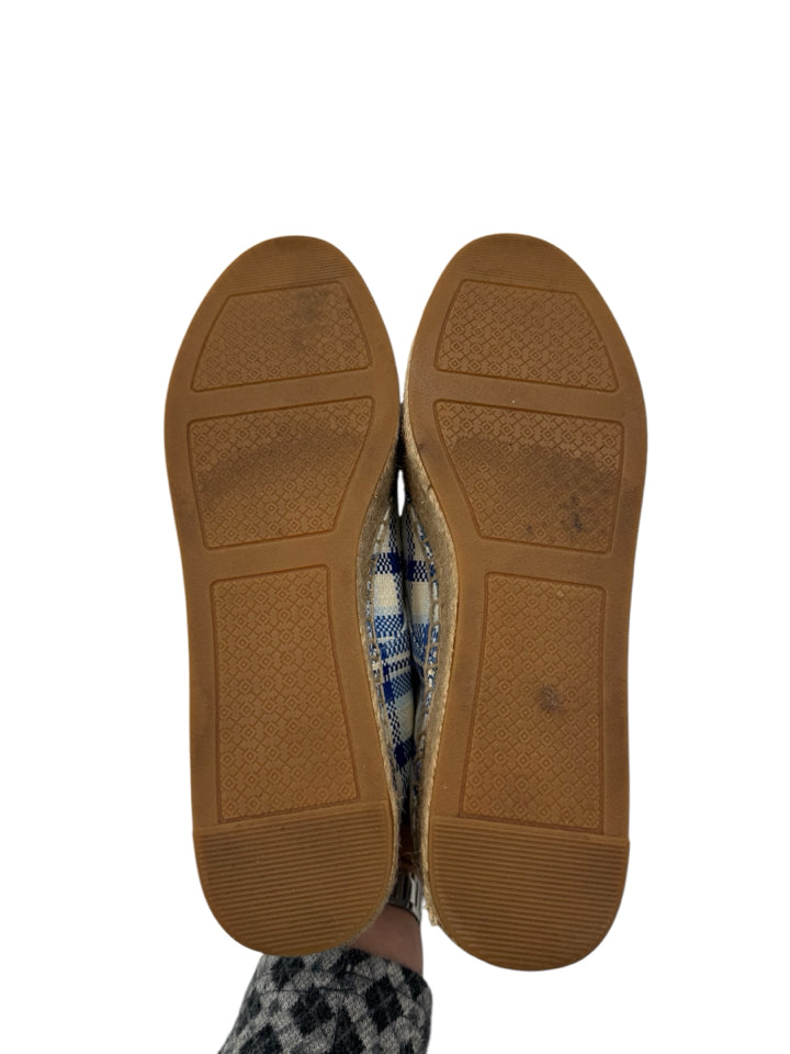 Tory Burch Blue Plaid Florence Espadrille Wedge Sandals - Women's Size 7.5 (US) Comfortable Summer Casual Shoes for Beach, Vacation & Everyday Wear