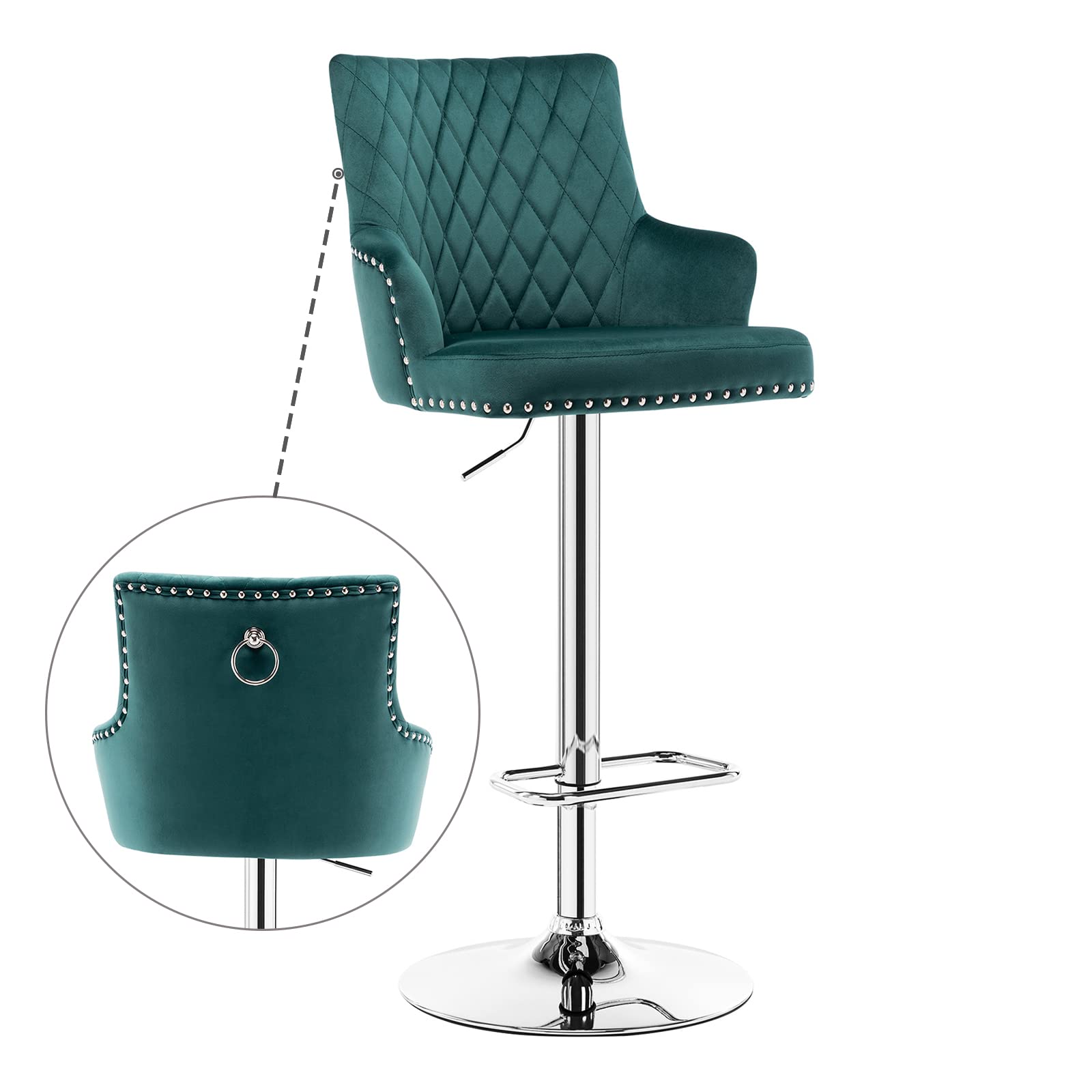 DUHOME Adjustable Counter Height Bar Stools - Set of 1, Modern Kitchen Stool with Footrest, Swivel Seat & Comfortable Backrest - Perfect for Breakfast Nook, Kitchen Island & Home Bar Decor (Atrovirens Green)