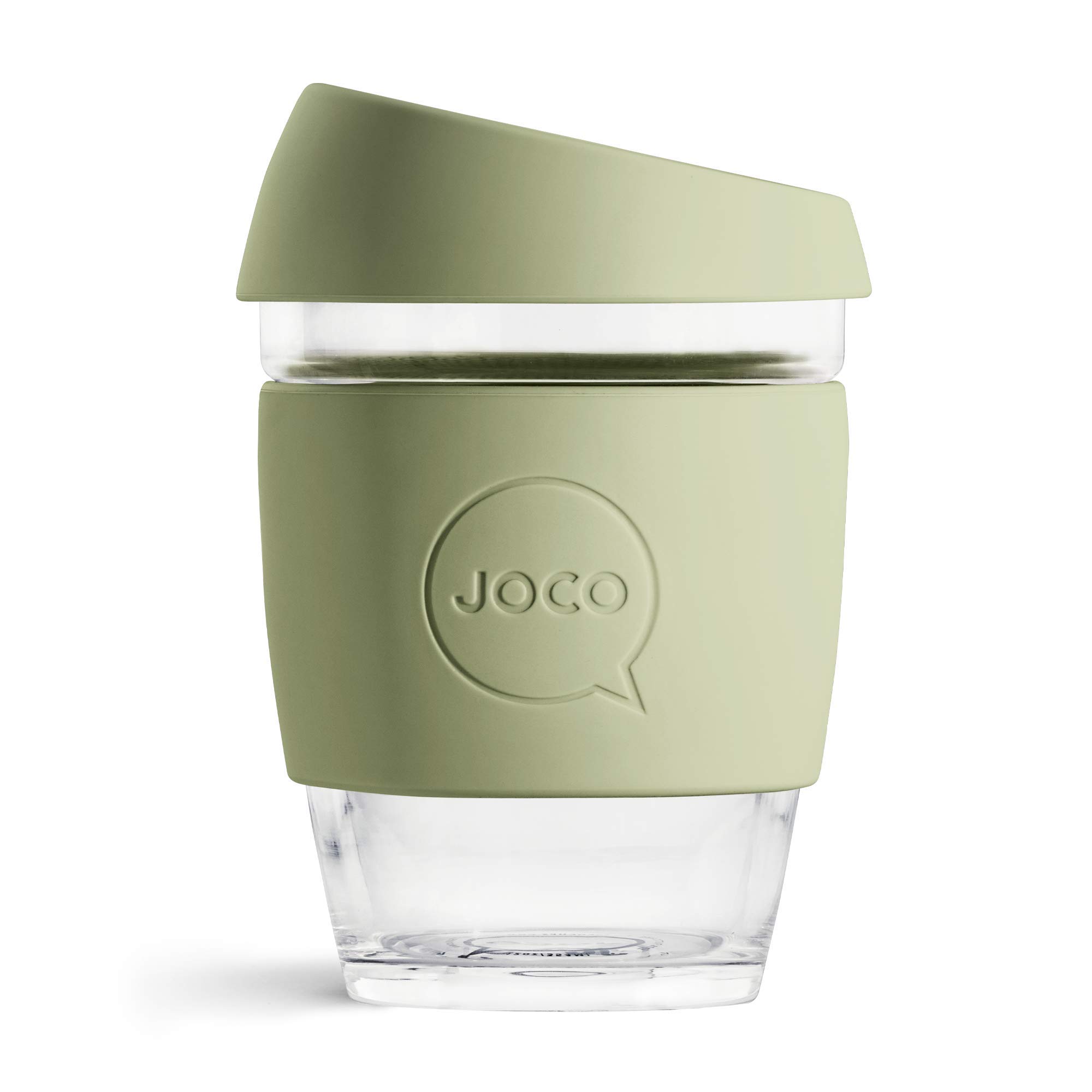 JOCO 12oz Borosilicate Glass Reusable Travel Mug with Silicone Lid & Roll Straw - Eco-Friendly Coffee Cup for Office, Camping & Commuting - Army Green