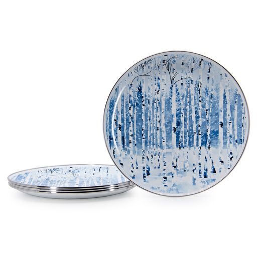 Aspen Grove Enamelware Dinner Plates - 10.5 Inch Set of 4 - Durable & Stylish for Outdoor Picnics, Camping, and Rustic Home Dining