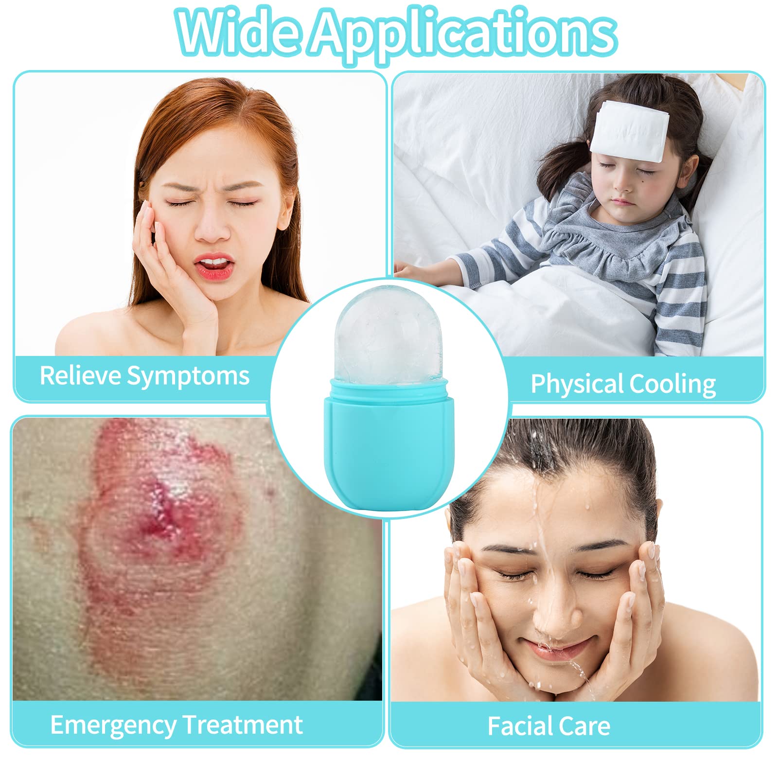 Ice Roller for Face and Eyes - Beauty Cube to Brighten Skin, Enhance Natural Glow & Reduce Fine Lines | Oval Blue Facial Ice Roller for Skincare & Puffiness Relief | Perfect for Morning Routine & Post-Workout Recovery