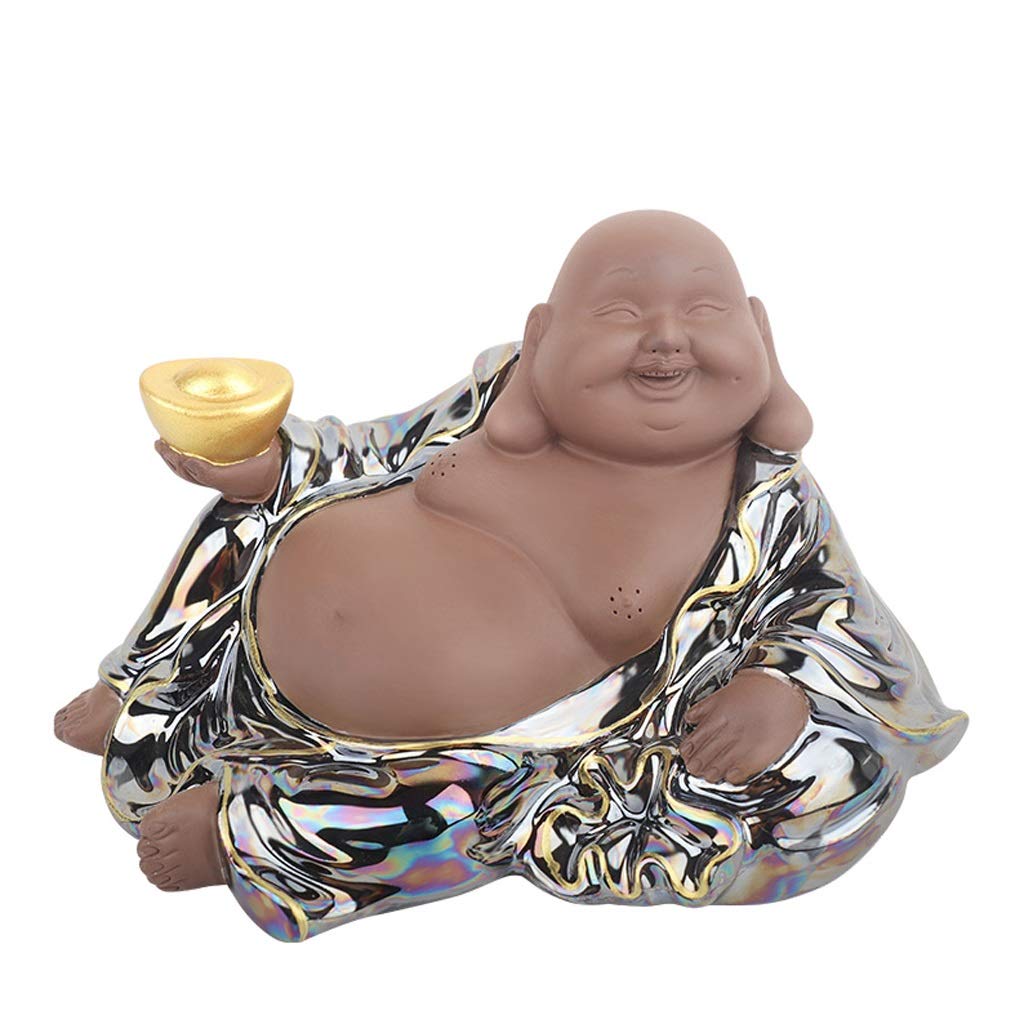 Ceramic Maitreya Buddha Statue - Cute Little Buddha Sculpture for Car Decor, Home Altar, Office Desk | Chinese Delicate Handcrafted Art Gift for Meditation & Feng Shui
