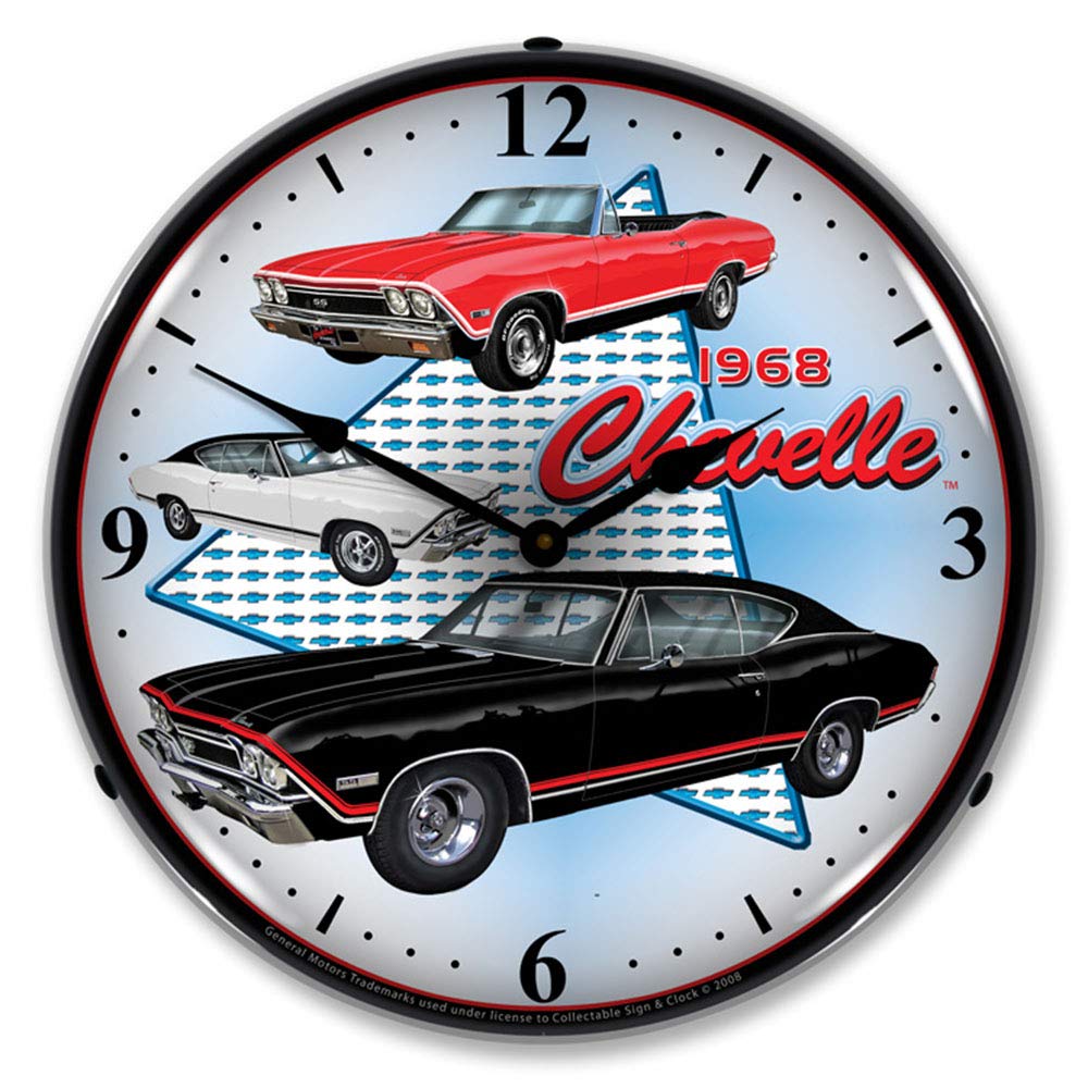1968 Chevy Chevelle LED Wall Clock - 14 Inch Retro Vintage Lighted Automotive Decor for Man Cave, Garage, or Office
