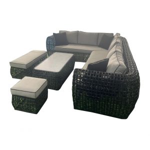 Luxury L-Shaped Rattan Patio Furniture Set with Fire Pit Table - Outdoor Dining & Lounge Seating for Garden, Deck, or Backyard