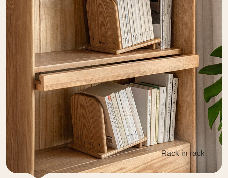 Oak Solid Wood Modern Desktop Small Bookshelf - Stylish Home Office Organizer for Books, Decor & Essentials | Perfect for Workspaces, Dorm Rooms & Living Areas