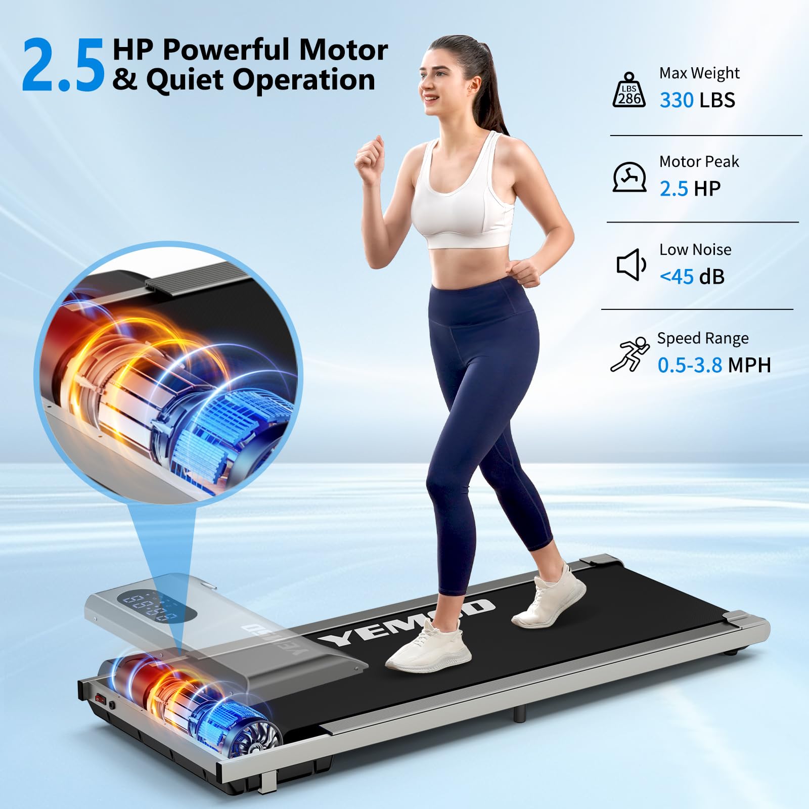 Portable Under Desk Treadmill - 330 lb Capacity Walking Pad with Remote Control & LED Display | 3-in-1 Compact Treadmill for Home, Office & Small Spaces | Perfect for Workouts, Walking While Working & Home Fitness