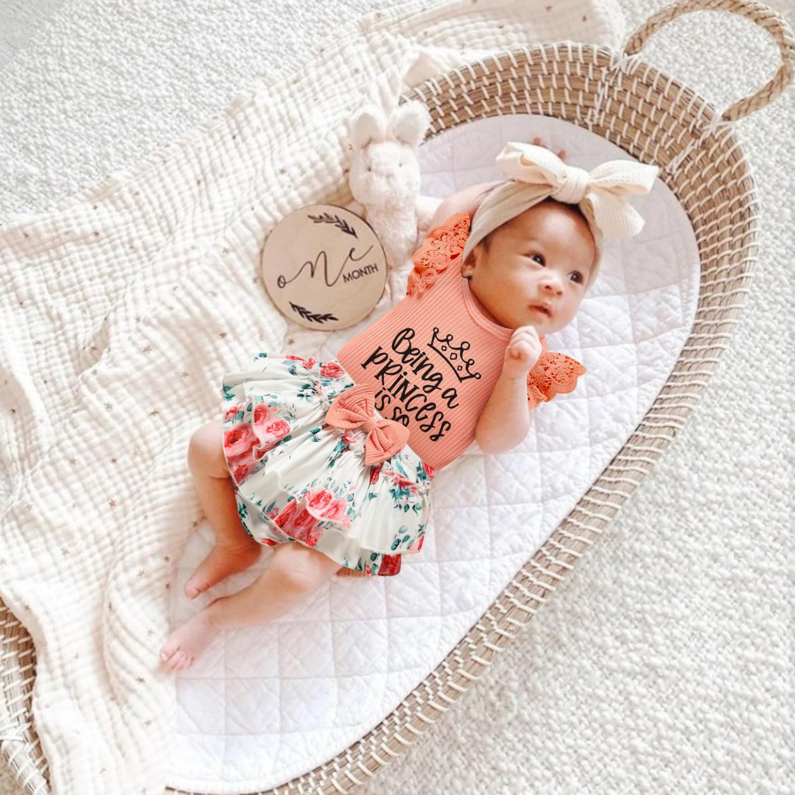 Adorable Newborn Baby Girl Clothes Set - Floral Ruffled Romper & Shorts Outfit for Summer | Perfect for Photoshoots, Parties & Daily Wear