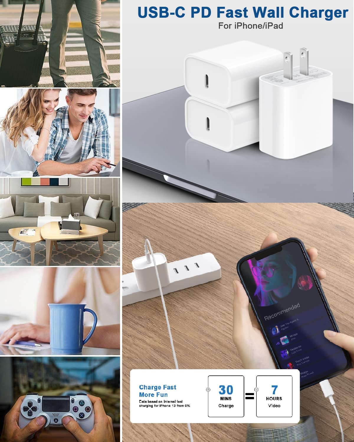 [3 Pack] USB C Fast Charger Block, PD 3.0 Wall Charger Power Adapter - Compatible with iPhone 14/13/12/11/X, iPad Pro/Air/Mini - Perfect for Home, Office & Travel Charging