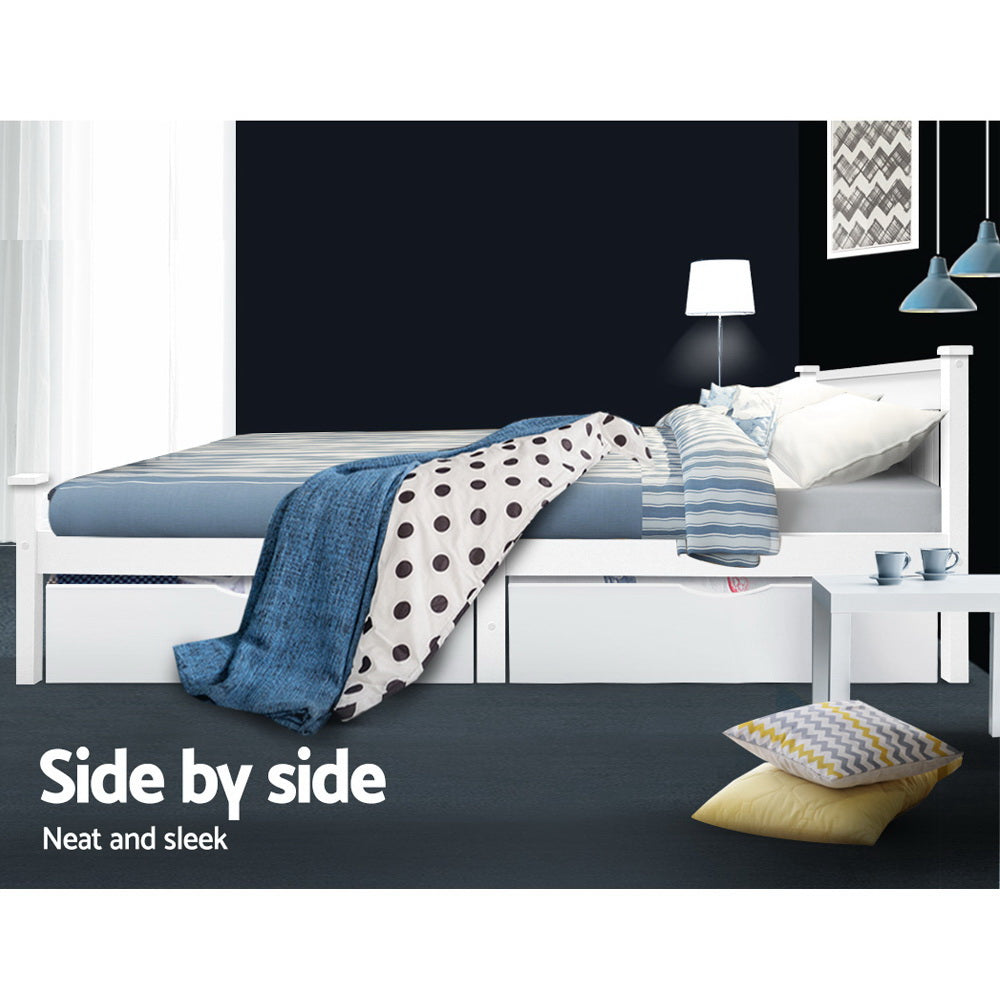 2-Pack White Wooden Storage Drawers Trundle for Single Bed Frame - Under Bed Organizer for Bedroom, Kids Room, Dormitory & Small Spaces