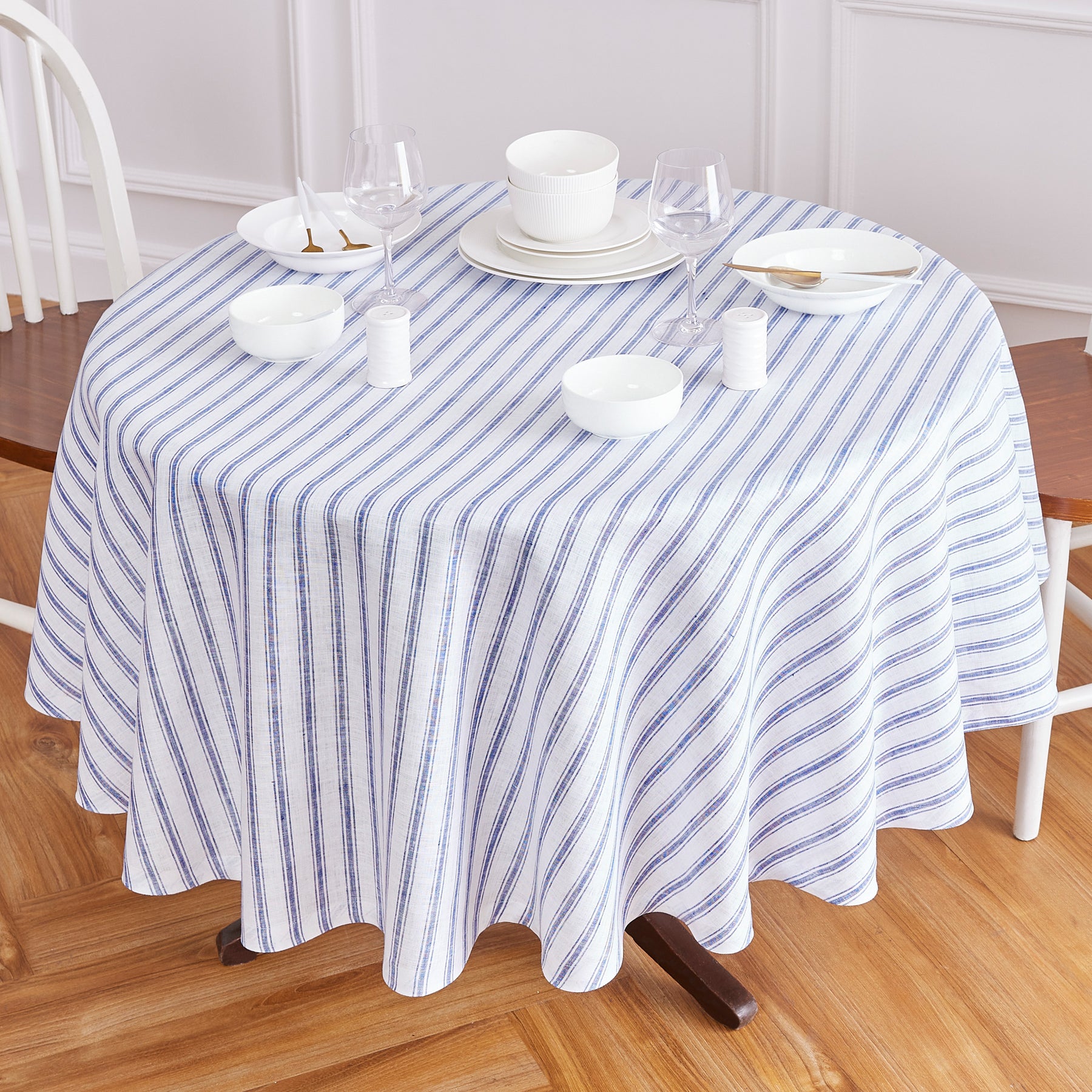 Stylish Capri Ticking Stripe Round Tablecloth - Waterproof & Washable - Perfect for Dining Room, Kitchen, or Outdoor Picnic