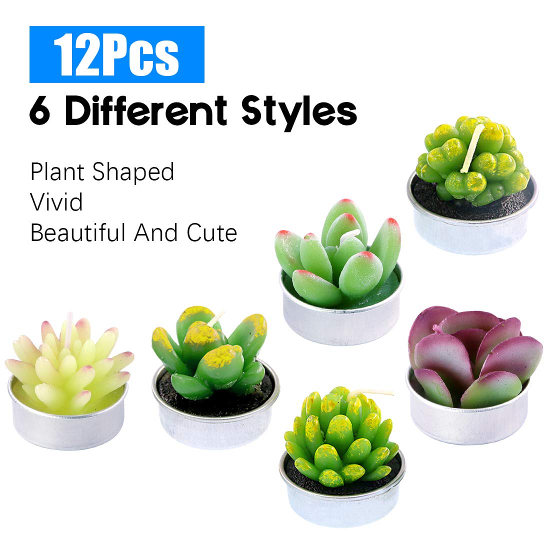 Glarks 12-Pack Succulent Cactus Candles - Decorative Flameless LED Candles for Home Decor, Wedding Centerpieces, Birthday Parties & DIY Gifts - Perfect for Valentine's Day, Spa Nights & Romantic Ambiance