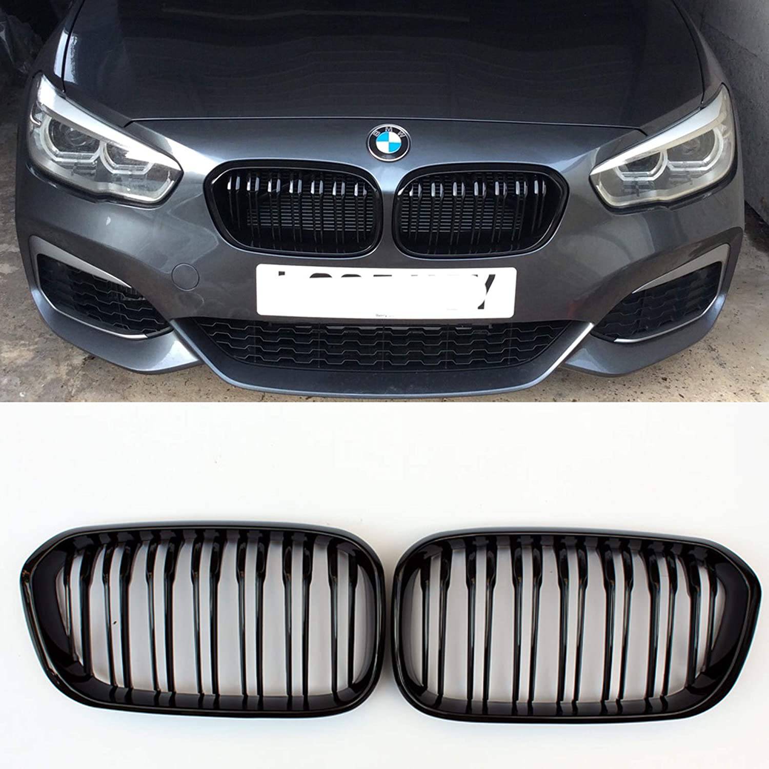 2011-2014 BMW 1 Series F20 F21 Double Slat Glossy Black Kidney Grille Pair - Upgrade Your Car's Front Grille for Enhanced Style & Performance