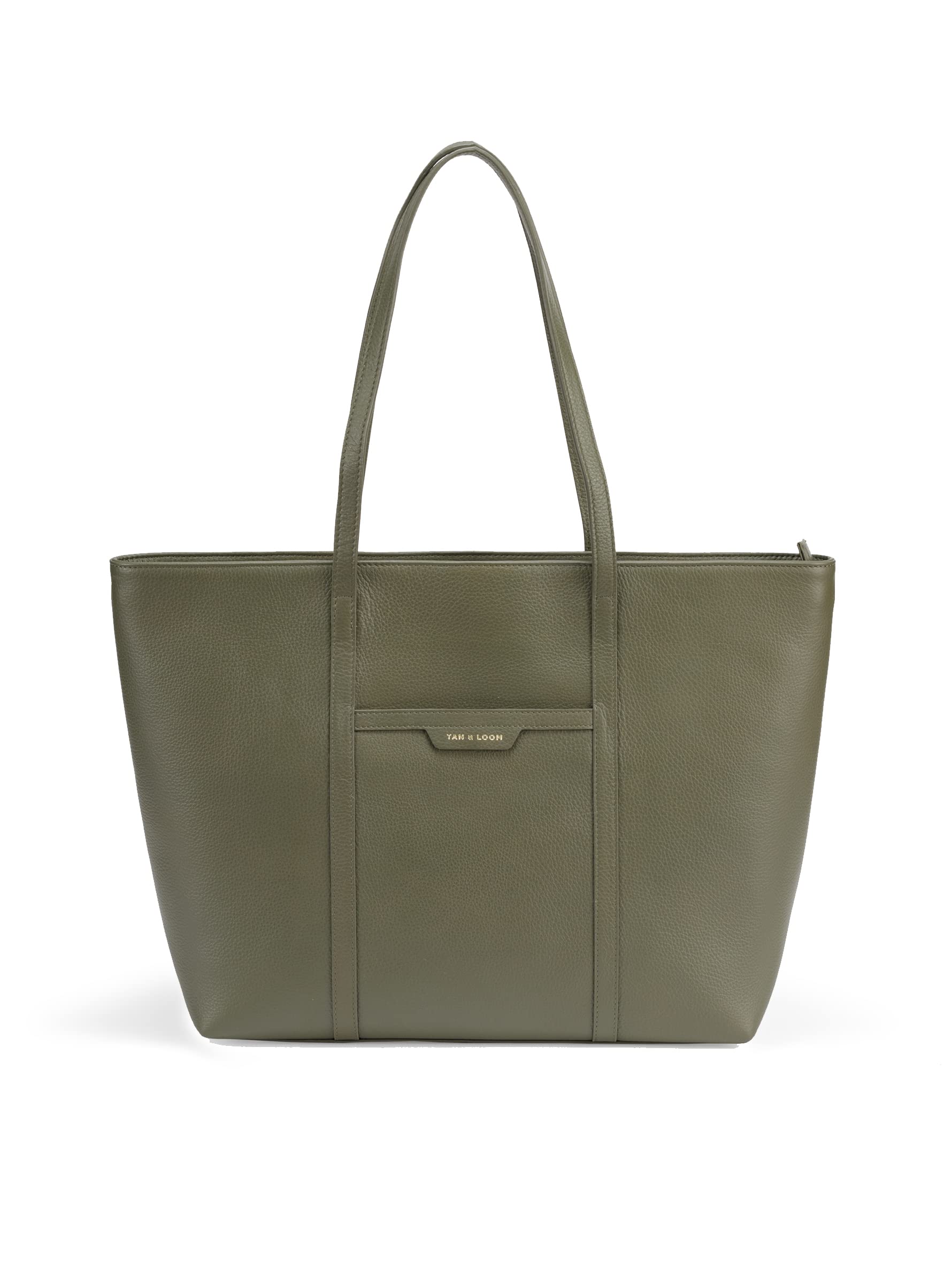 Tan & Loom Genuine Leather Tote Bag for Women - Large Olive Long Handle Work Bag - Perfect for Office, Travel & Everyday Use