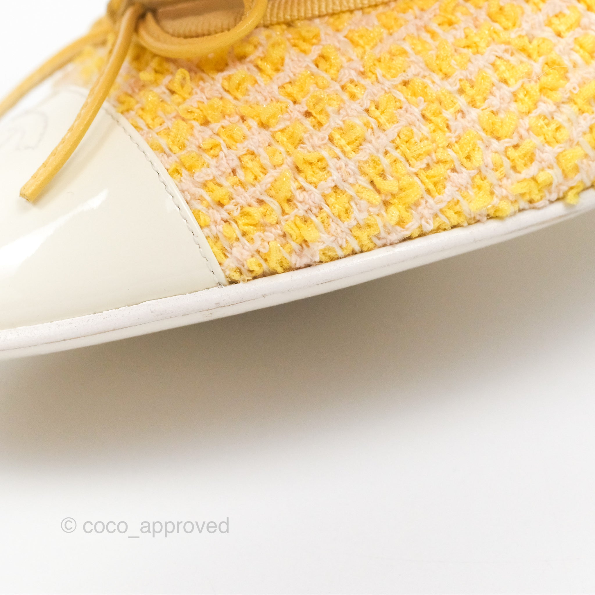Chanel Ballerina Flats in Yellow Tweed with White Accents - Women's Size 37 (US 7) | Classic Comfortable Ballet Shoes for Work, Date Night & Casual Outings