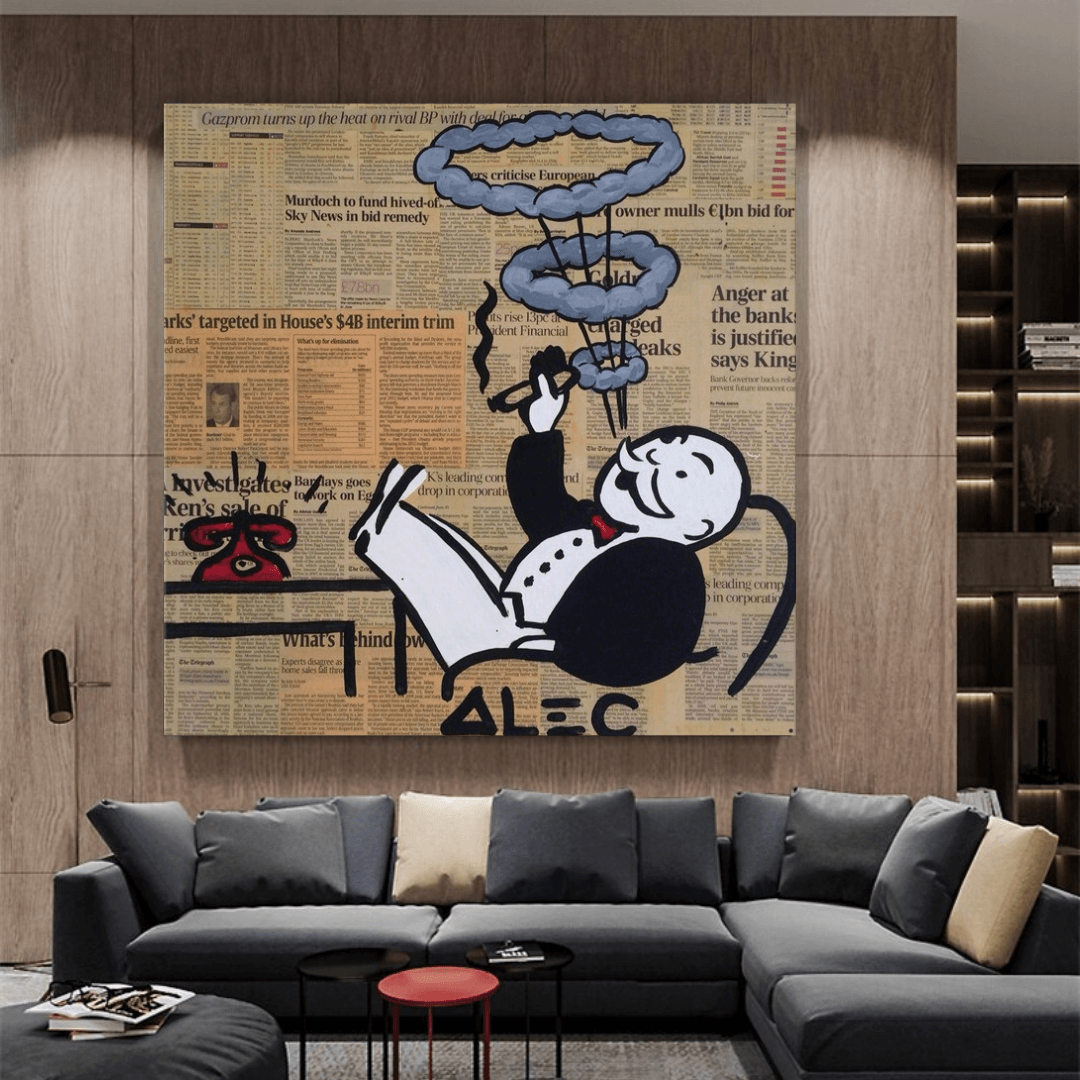 Alec Monopoly Smoking Cigar Canvas Wall Art - Modern Pop Art Home Decor for Living Room, Bedroom & Office