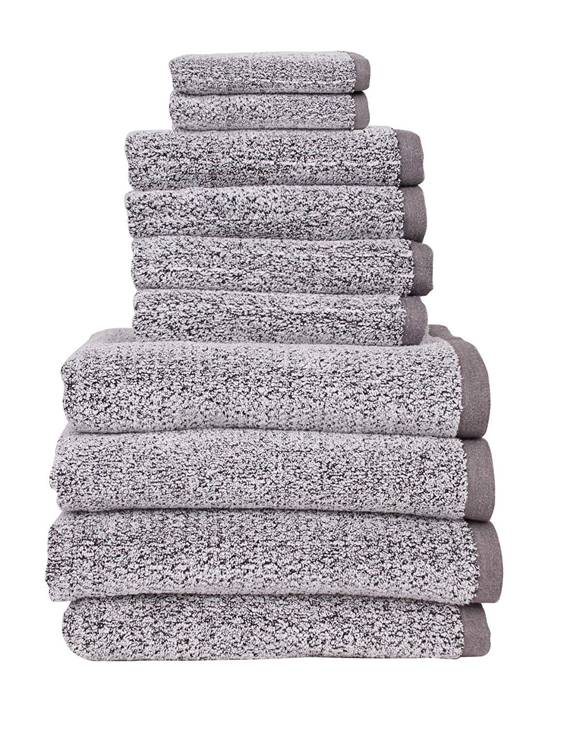 Everplush Diamond Jacquard Bath Towel Set - 10 Piece Luxury Bath & Beach Towels (Grey) - Soft Absorbent Quick-Dry for Spa, Pool, Gym & Home Use