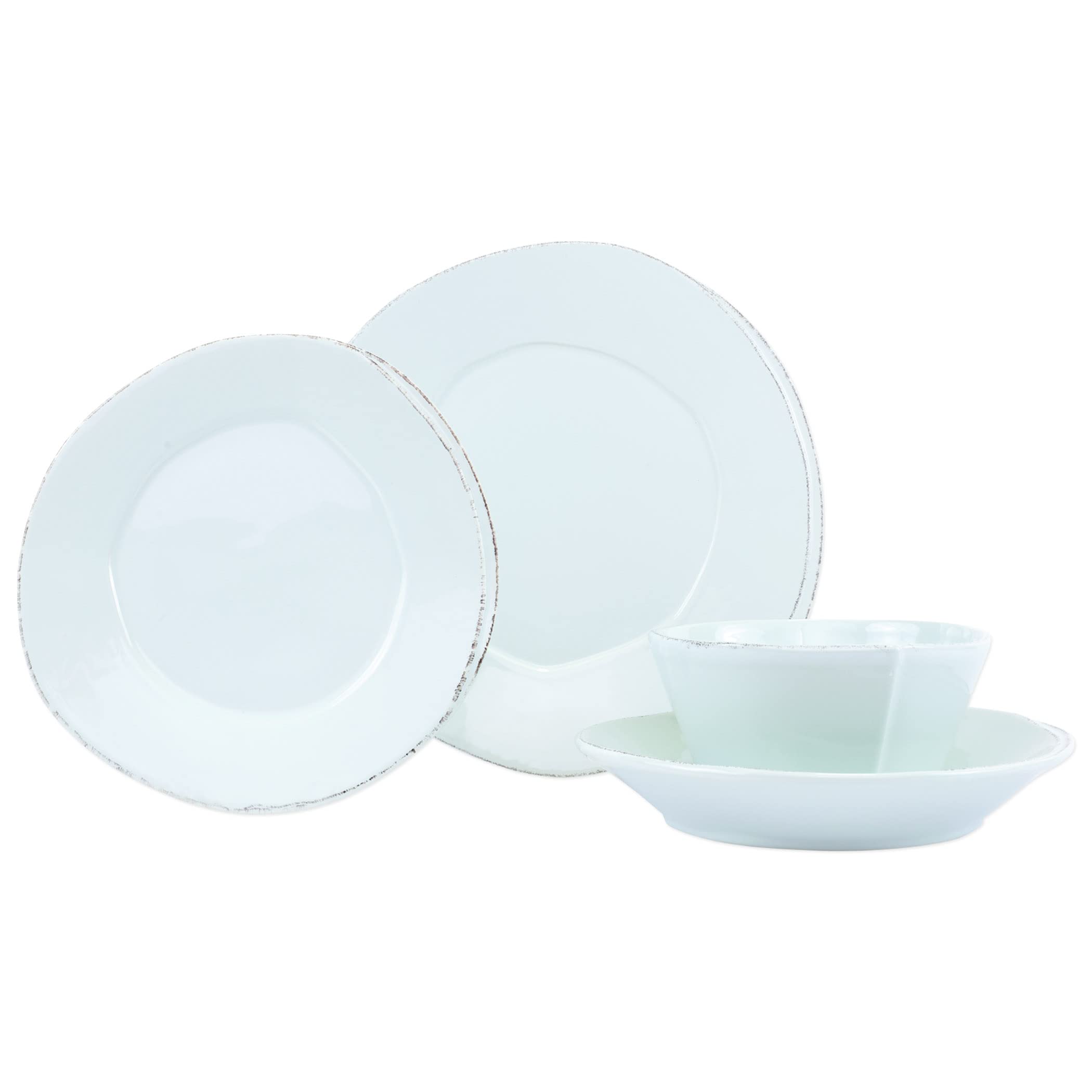 Vietri Aqua 4-Piece Dinnerware Set - Blue Stoneware Plates & Bowls, Microwave & Dishwasher Safe for Everyday Dining & Entertaining