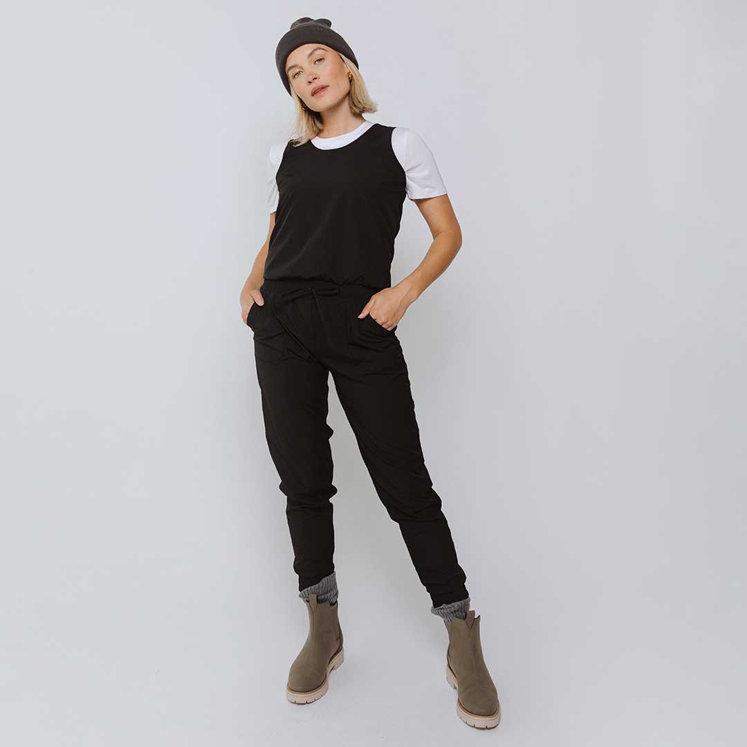 Black Tank Jumpsuit for Women - Sleeveless Romper with Pockets | Casual Summer Outfit for Beach, Travel & Streetwear