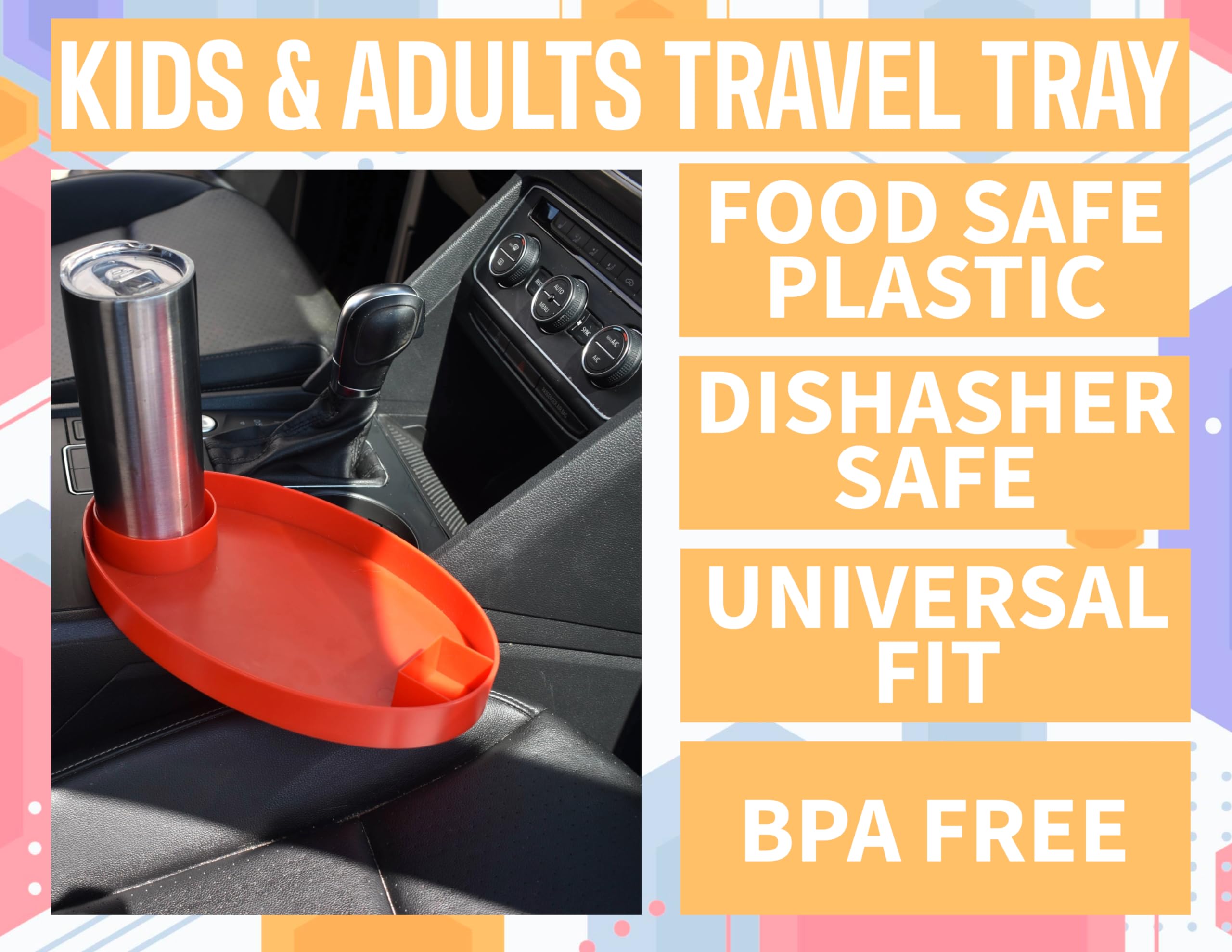 Kids Travel Tray for Car Seat - Toddler Snack Tray with Cup Holder & Sauce Container | Portable Car Seat Organizer for Snacks, Toys & Activities | Perfect for Road Trips & Family Travel (Red)
