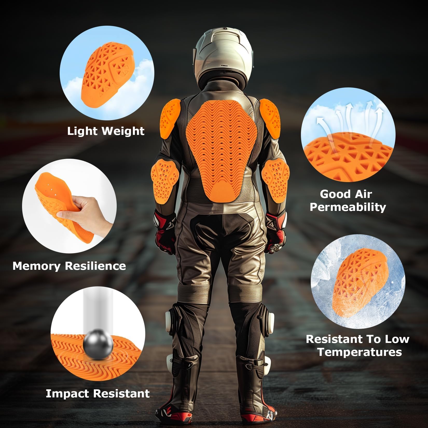 PSLER CE Level 2 Motorcycle Armor Set - Back, Elbow & Shoulder Pads (5PCS) for Riding Safety