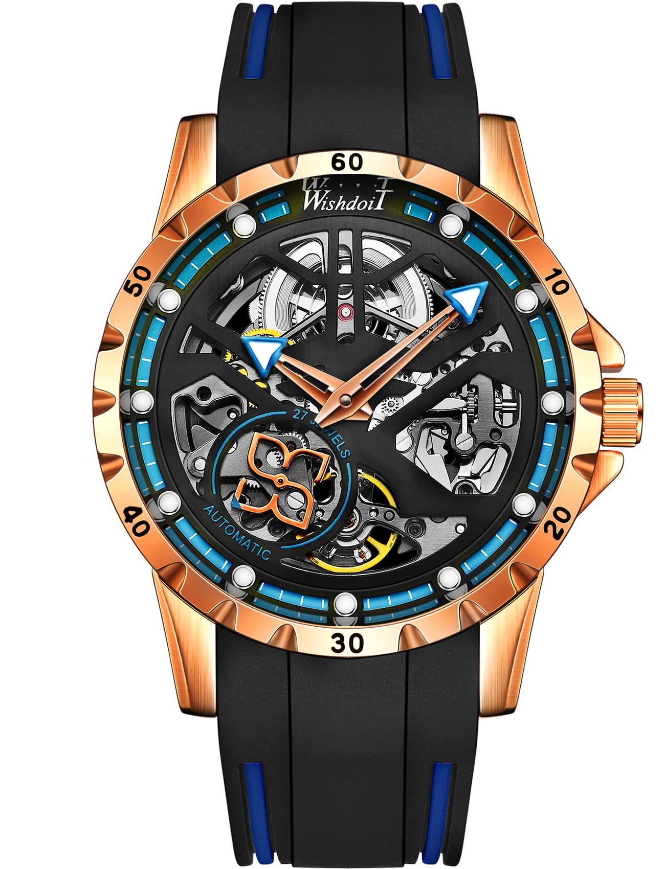 WISHDOIT Men's Automatic Skeleton Watch - Stainless Steel Mechanical Self-Winding Waterproof Luxury Watch for Business, Formal & Casual Wear