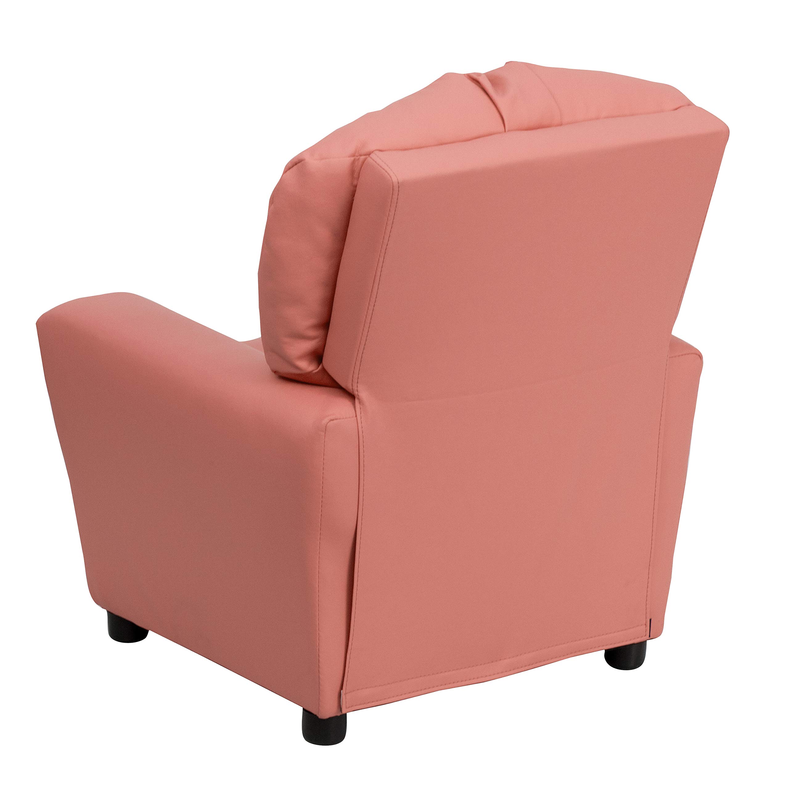 EMMA + OLIVER Pink Vinyl Kids Recliner Chair with Cup Holder - Comfortable Toddler Lounge Chair for Playroom, Bedroom & Movie Nights - Perfect Gift for Girls & Boys