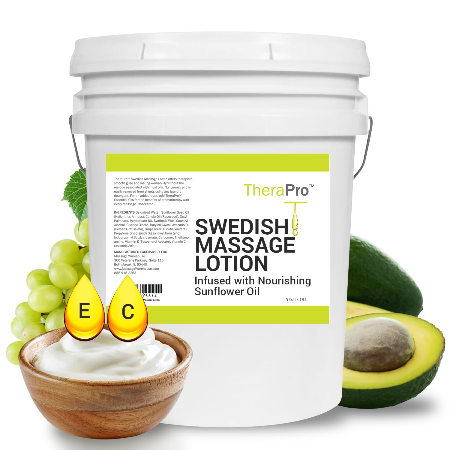 TheraPro Swedish Massage Lotion - 5 Gallon Bulk Size, Unscented & Water Dispersible - Professional Deep Tissue Massage Cream for Therapists - Smooth Glide, No Sticky Residue - Ideal for Spa, Clinic & Home Massage Therapy Sessions