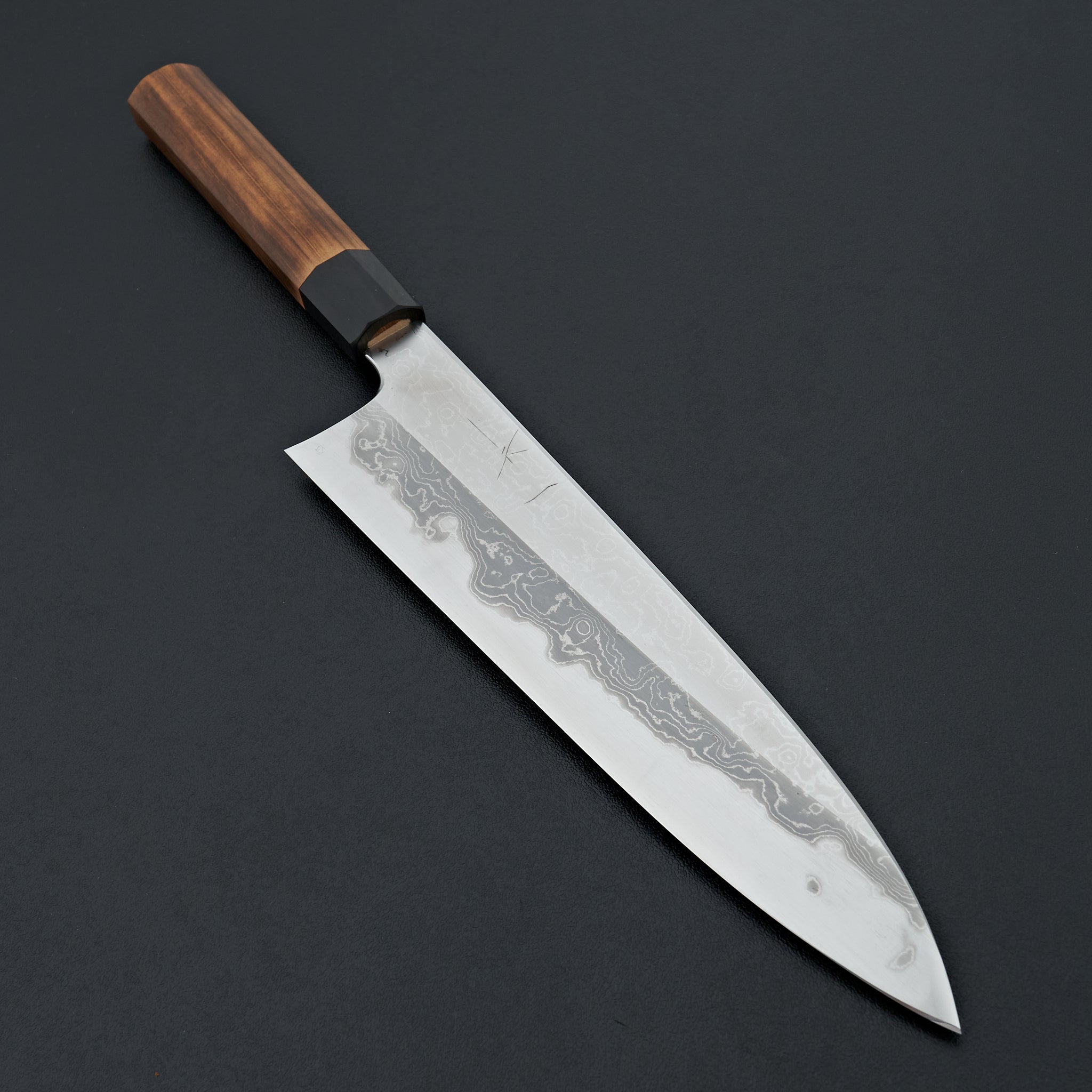 Hitohira Togashi White #1 Damascus Gyuto Japanese Chef Knife 240mm with Burnt Yakusugi Handle - Perfect for Sushi, Meat Slicing & Professional Kitchen Use
