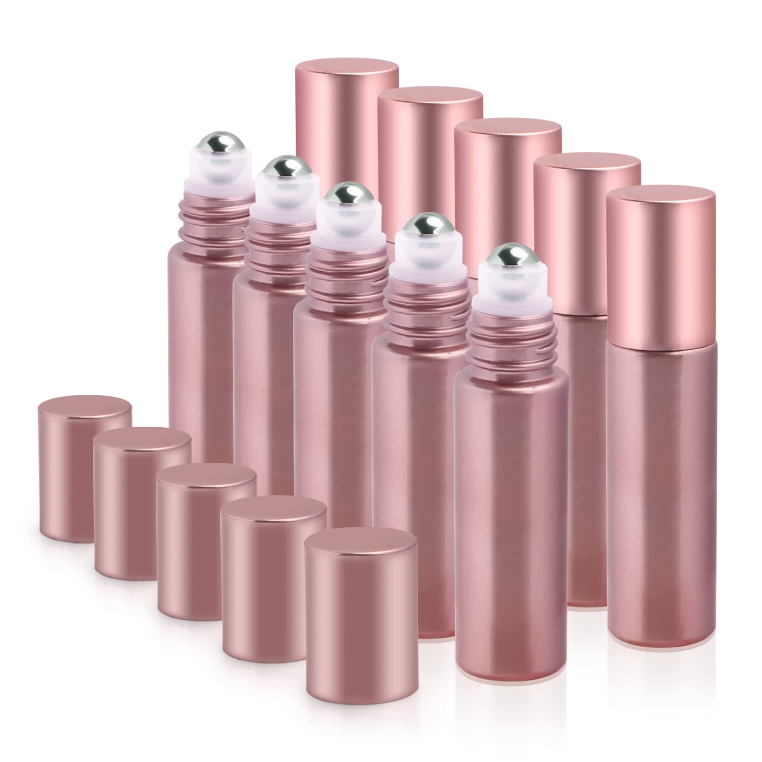 10 Pack 10ml Pink Glass Essential Oil Roller Bottles - Refillable Roll On Bottles with Stainless Steel Roller Ball - Perfect for Aromatherapy, Travel Perfume & DIY Essential Oil Blends