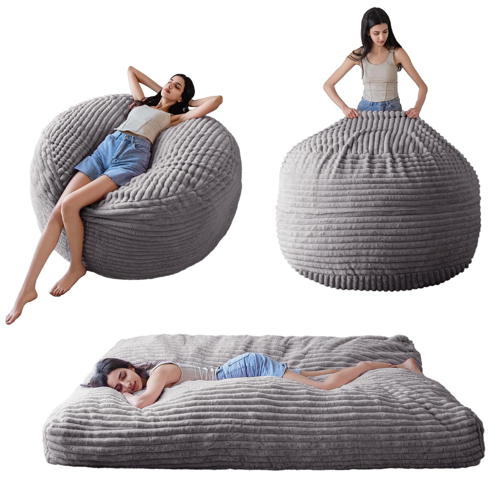 MAXYOYO Giant Bean Bag Chair Bed for Adults - Convertible Beanbag from Lazy Chair to Floor Mattress, Large Floor Sofa with High-Density Foam Filling & Machine Washable Cover - Perfect for Living Room, Bedroom, Dorm or Game Room Relaxation