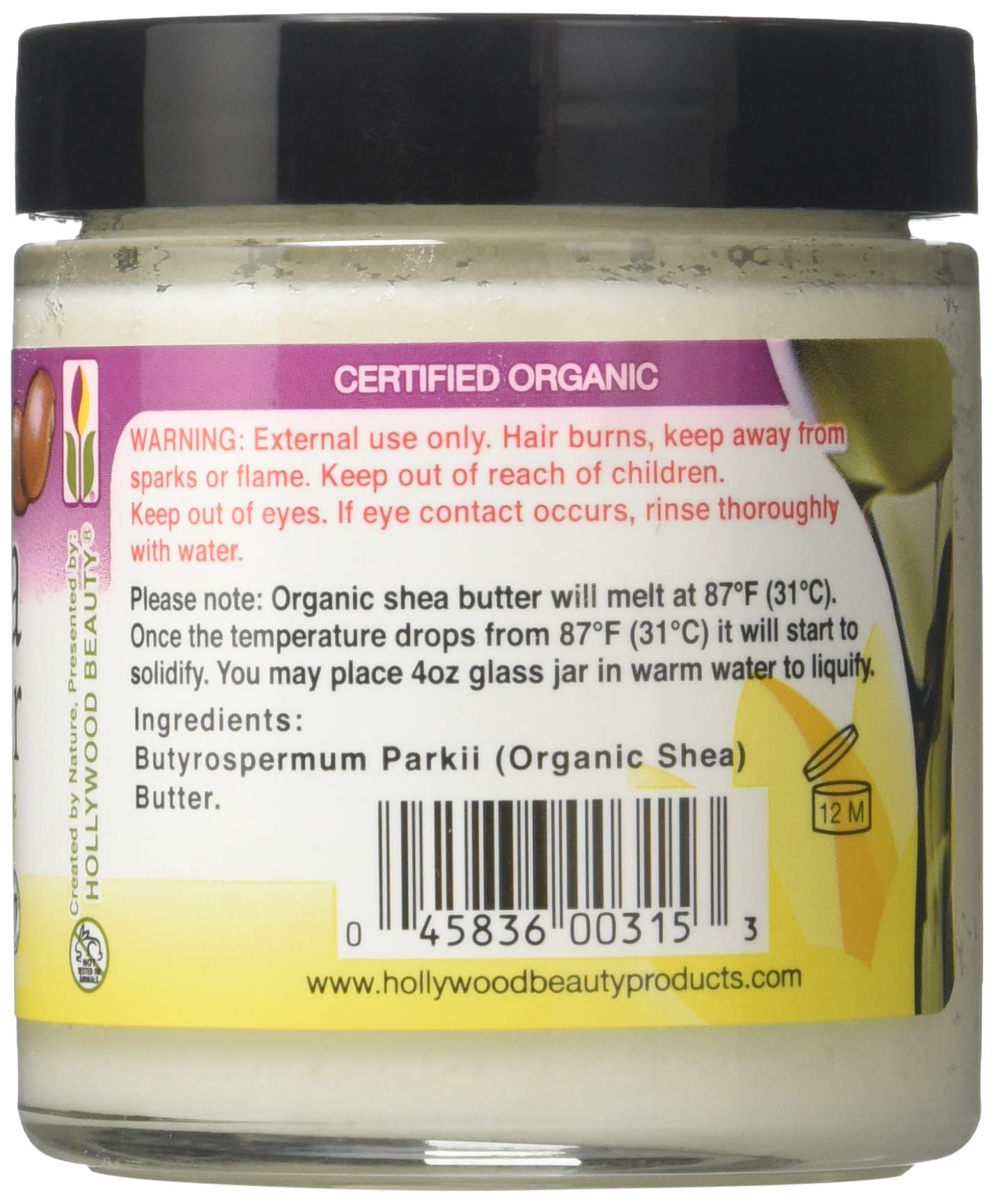 Pure Shea Butter for Skin & Hair - Hollywood Beauty 4oz (113g) - Natural Moisturizer for Dry Skin, Hair Care, DIY Beauty Recipes - Perfect for Massage, Stretch Marks & Sensitive Skin
