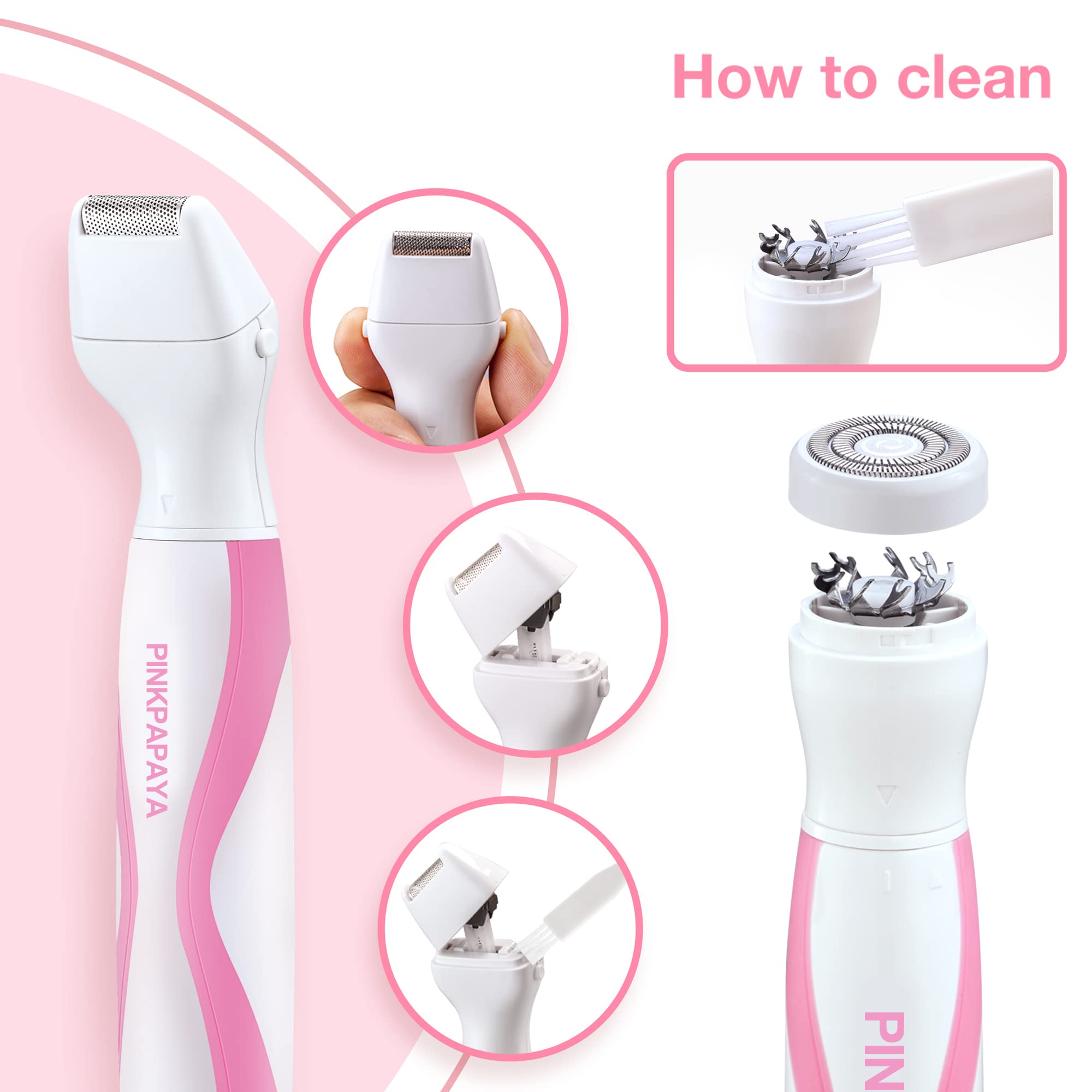 4-in-1 Electric Bikini Trimmer for Women - Pubic Hair Shaver, Facial Hair Remover, Face Razor & Nose Trimmer - Women's Grooming Kit for Smooth Skin at Home & Travel - Perfect for Bikini Line, Legs, Underarms & Facial Hair Removal