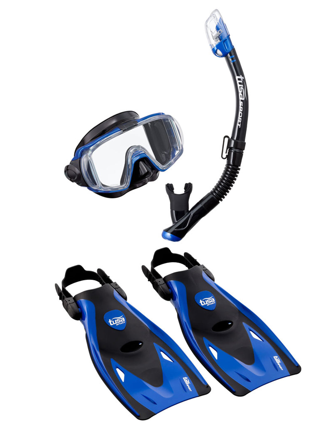 Tusa Tri Ex Adult Snorkeling Set - Mask, Snorkel & Fins Combo for Scuba Diving, Swimming & Beach Vacations