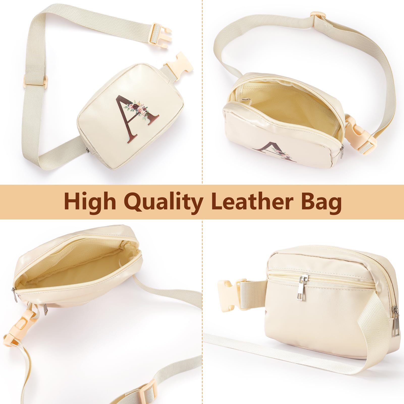 Women's Leather Belt Bag with Initial Letter - Adjustable Strap Crossbody Fanny Pack for Travel, Hiking & Daily Use - Fashionable Waist Bag Gift for Women, Girls & Mom (L) - Perfect for Outdoor Adventures, Shopping & Casual Outings