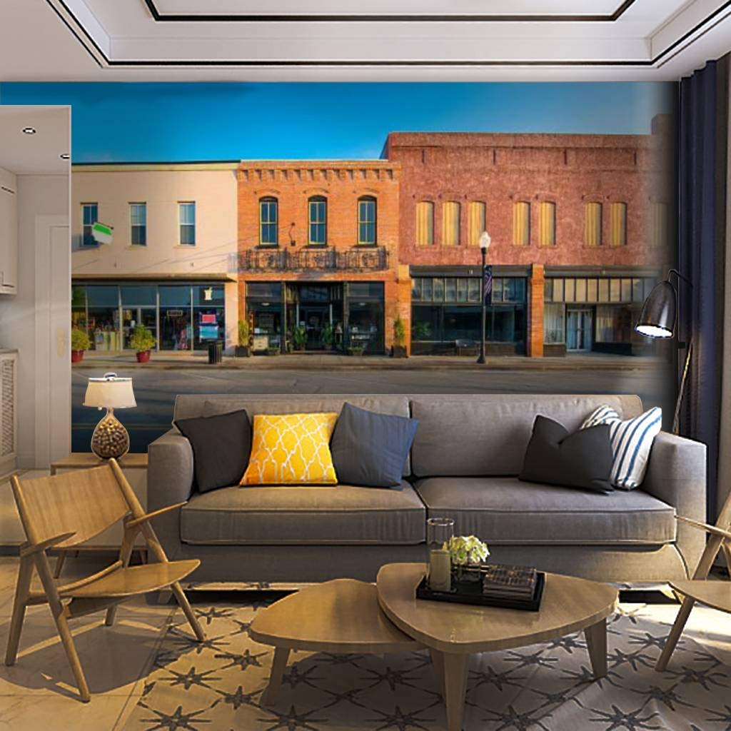 Self-Adhesive Removable Peel & Stick Wallpaper Mural - Vintage Small Town American Architecture with Old Shops - Home Decor Wall Decal for Living Room, Bedroom & Office - Easy DIY Wall Sticker for Home Renovation & Craft Projects