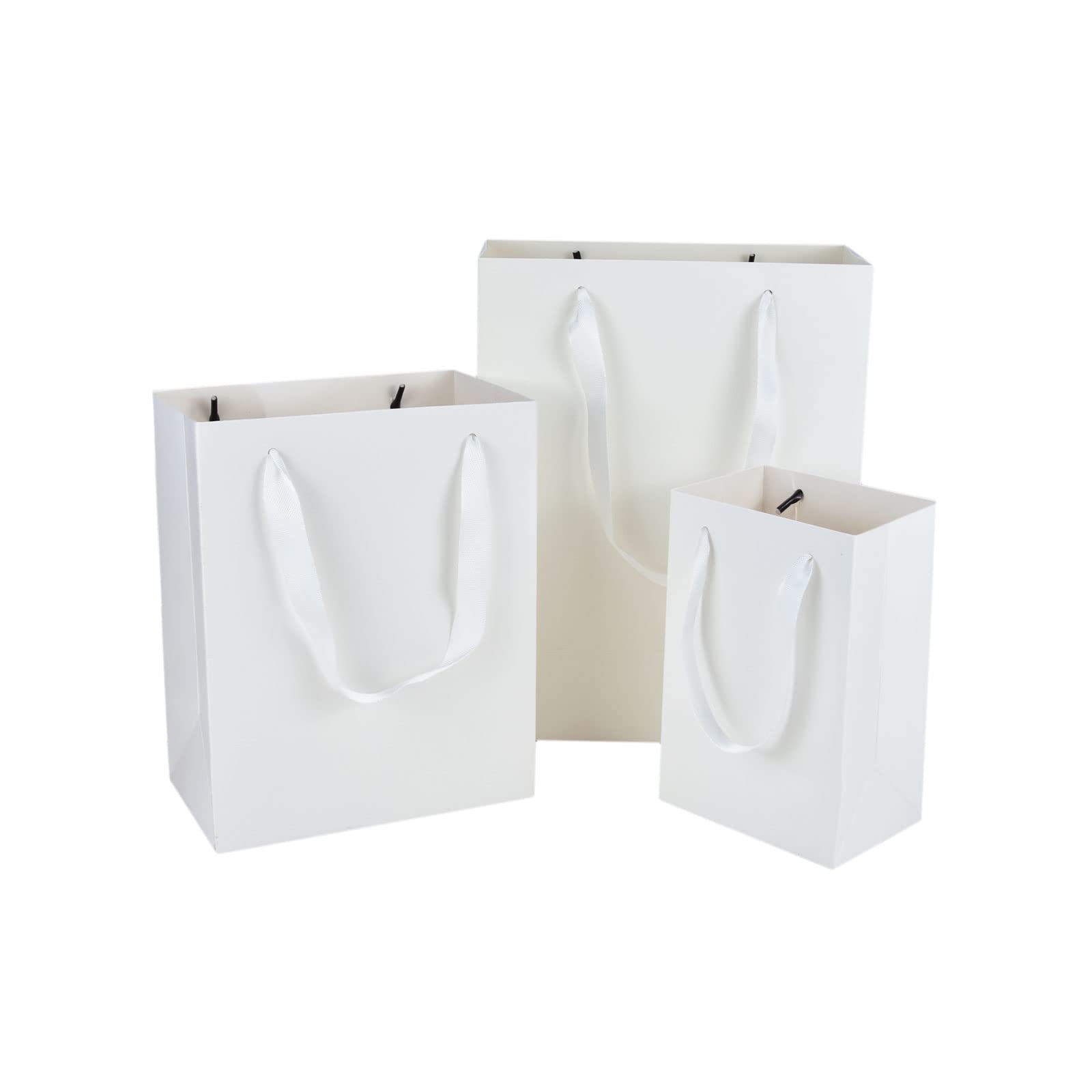 HUAPRINT 30 Pack Kraft Paper Bags - White Gift Bags with Handles, Shopping Bags for Retail (5.25X3.75X8, 8X5X10, 10X5X13 Inches, 10 Each) - Perfect for Merchandise Packaging, Party Favors & Boutique Stores