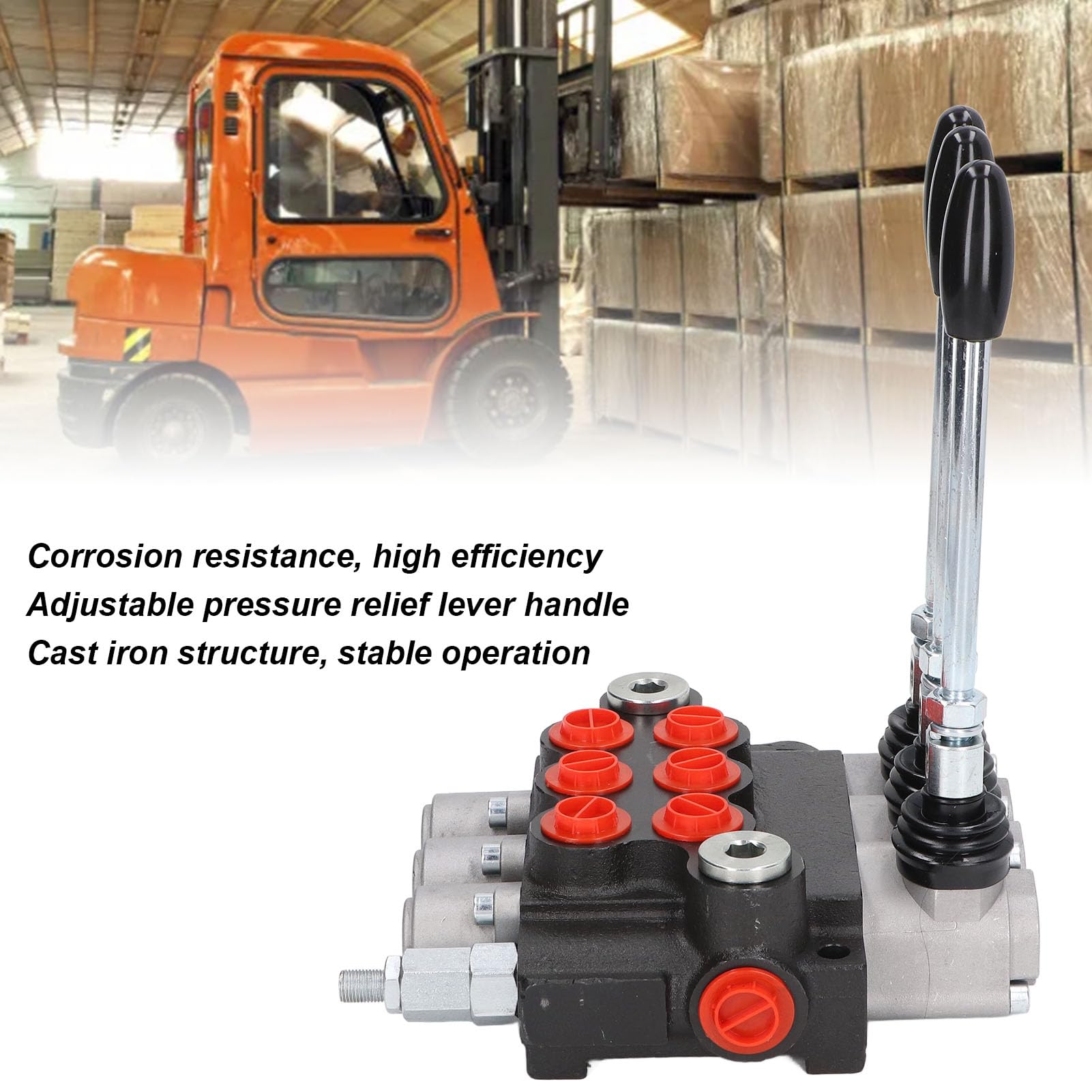 Eujgoov 3 Spool Hydraulic Control Valve - Double Acting Cast Iron Loader Valve P40-3OT for Tractors, Excavators & Heavy Equipment Hydraulic Systems