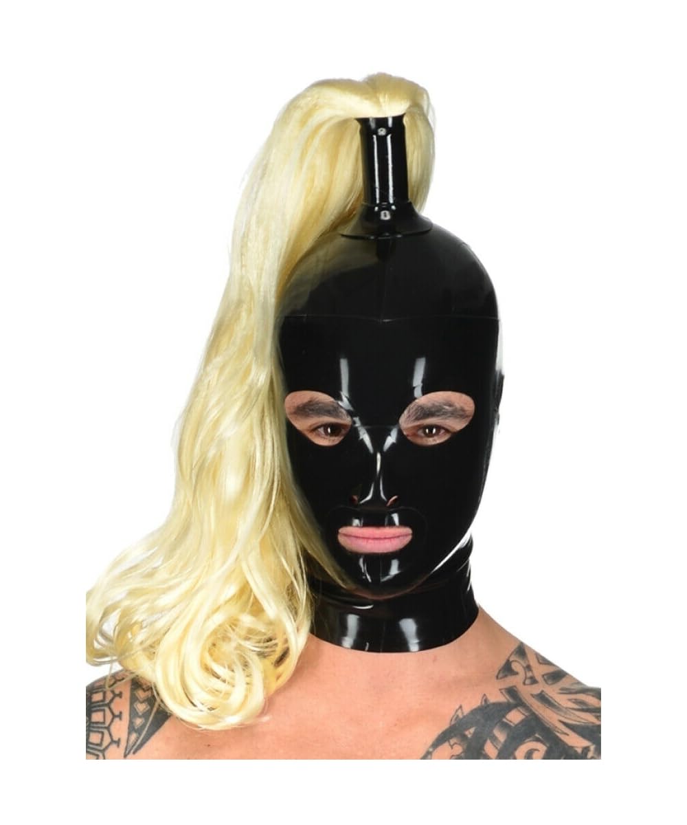 Sexy Latex Mask with Wavy Wig Hood - 0.4mm Thick Fetish Mask for Cosplay, Role Play & BDSM - Unique Halloween Costume Accessory for Adults