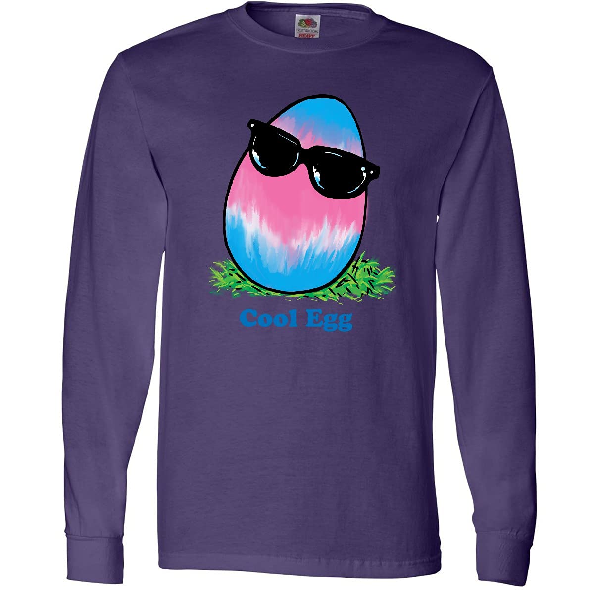 Inktastic Easter Pink and Blue Cool Egg with Sunglasses Long Sleeve T-Shirt - Fun Holiday Graphic Tee for Easter Celebrations, Spring Parties & Casual Wear