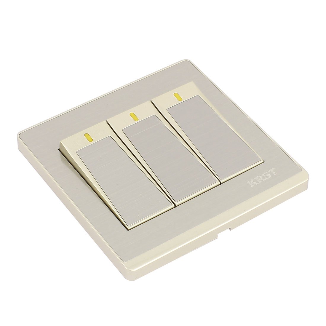 3 Gang 1 Way Light Switch Wall Plate - On/Off Press Button - Champagne Gold Finish - Electrical Outlet Cover for Home & Office - Perfect for Living Room, Bedroom, and Hallway Lighting Control