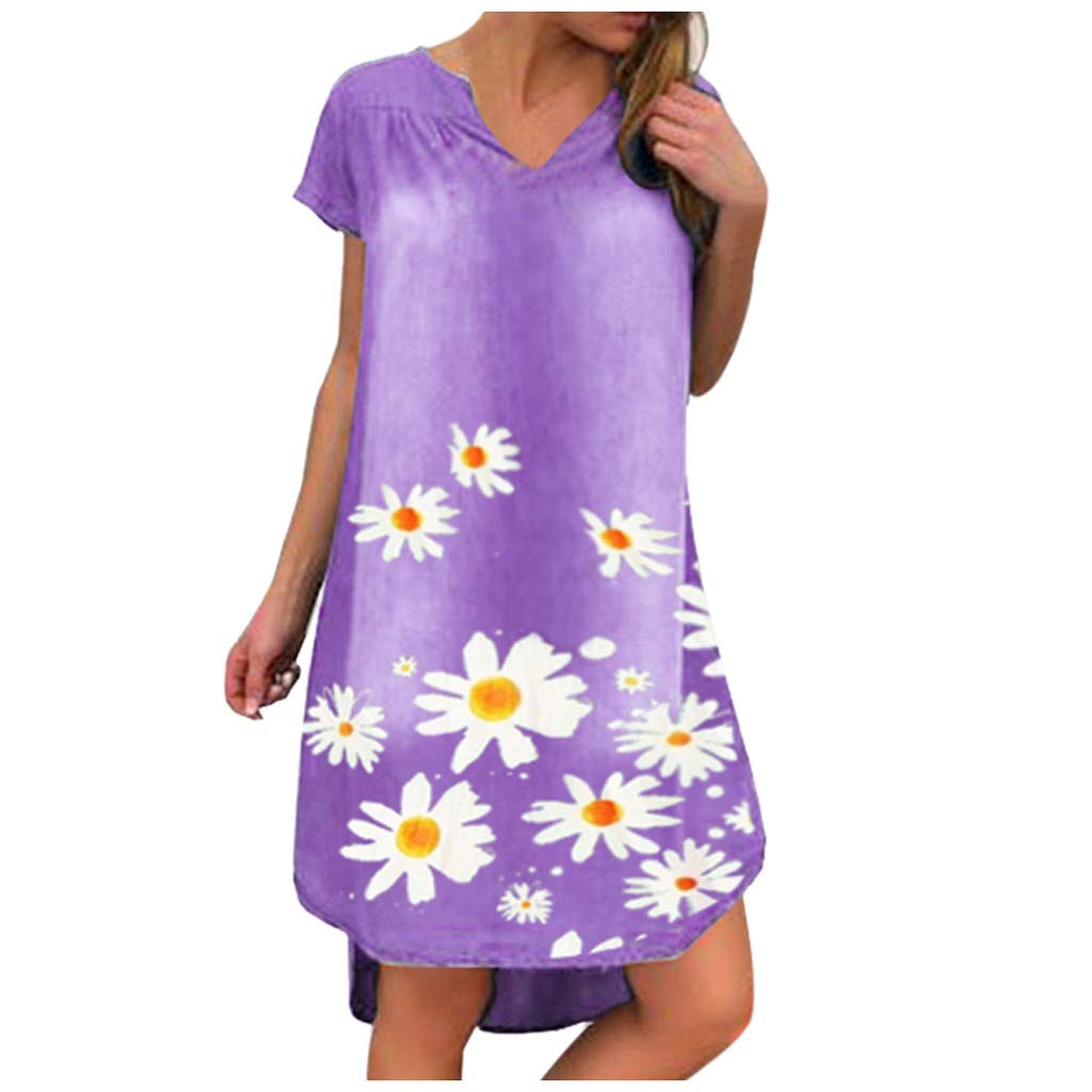Women's Sexy Baggy Tunic Dress - Casual Short Sleeve Floral Shift Midi Dress for Summer, Beach & Party Wear | Plus Size Boho Chic Outfit