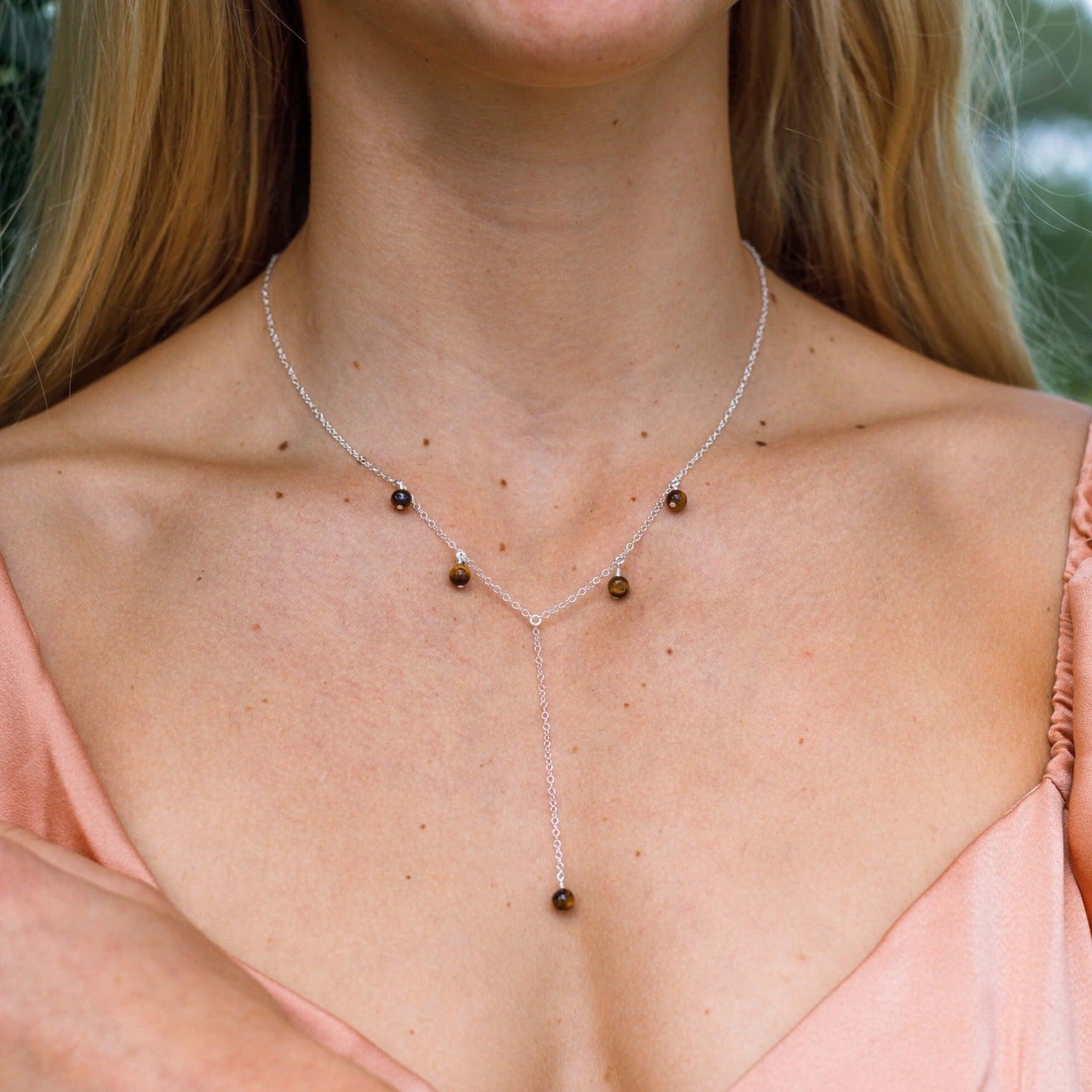 Tiger's Eye Crystal Boho Lariat Necklace - Natural Stone Jewelry for Women | Elegant Layered Statement Piece for Boho Fashion, Spiritual Healing & Everyday Wear