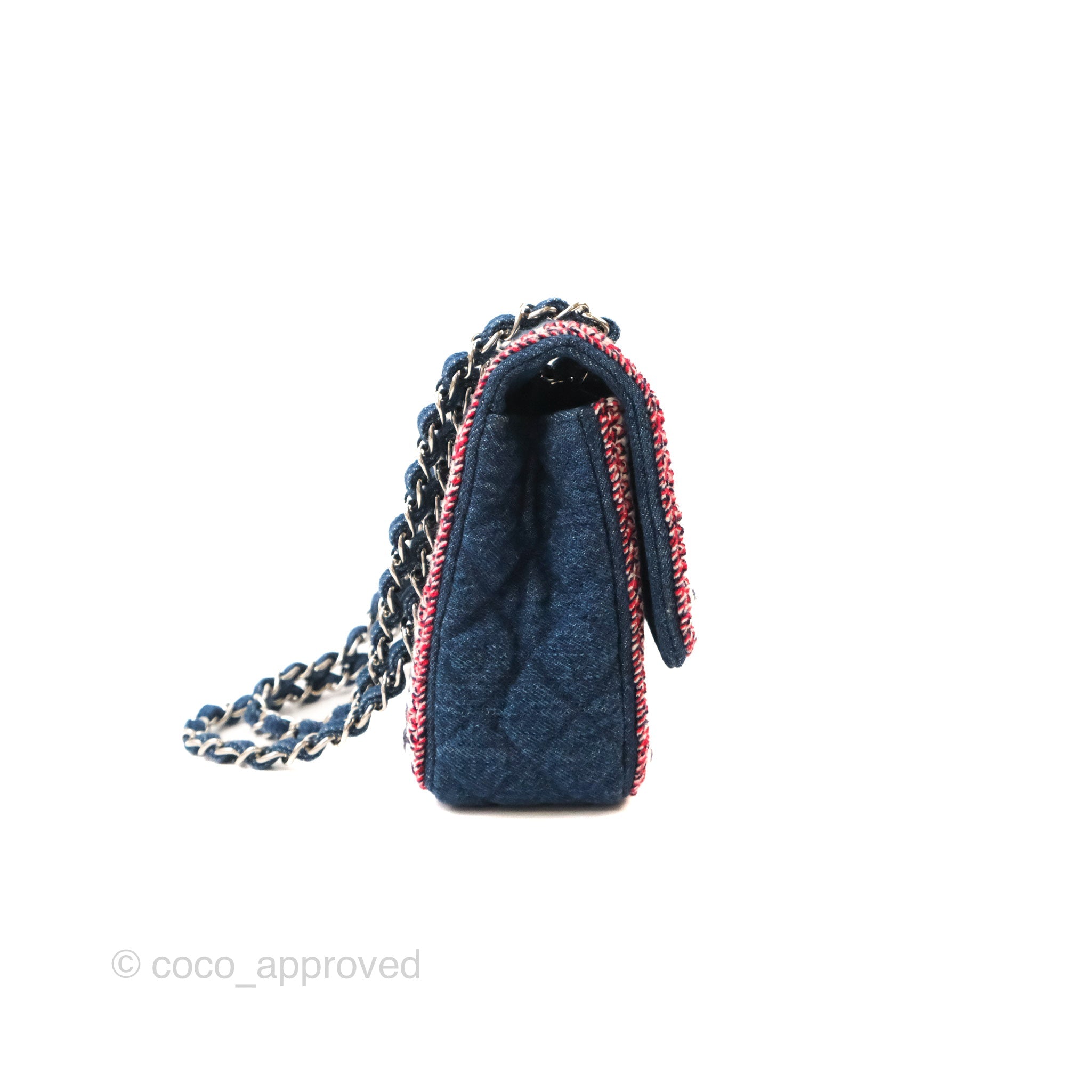 Chanel Classic Flap Bag Dark Blue Denim with Braided Silver Hardware 18A Collection - Luxury Designer Handbag for Women, Perfect for Evening Events & Special Occasions