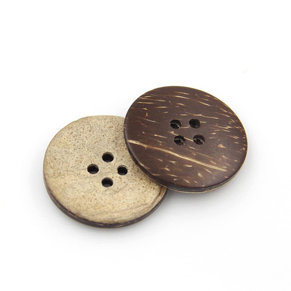AKOAK 100 Pcs Natural Coconut Shell Buttons - 25mm Round 4-Hole Sewing Buttons for DIY Crafts, Scrapbooking, Clothing & Home Decor - Eco-Friendly & Safe for Sewing Projects | Perfect for Card Making, Garment Repair & Handmade Accessories