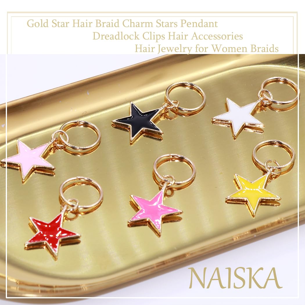 NAISKA Gold Star Hair Clips for Women - Dreadlock Accessories & Braid Jewelry - Perfect for Locs, Braids, Twists & Natural Hairstyles - Great for Parties, Weddings & Everyday Wear